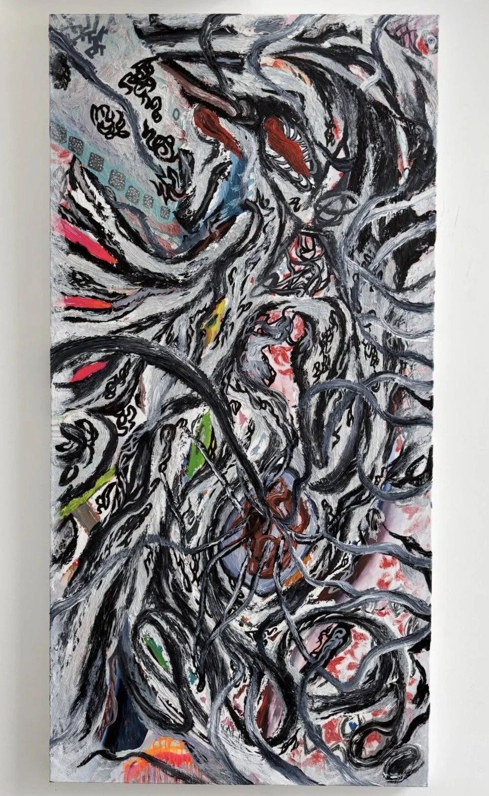 Entanglement, 2025-2026, Oil acrylic ink on canvas, 72x36 in