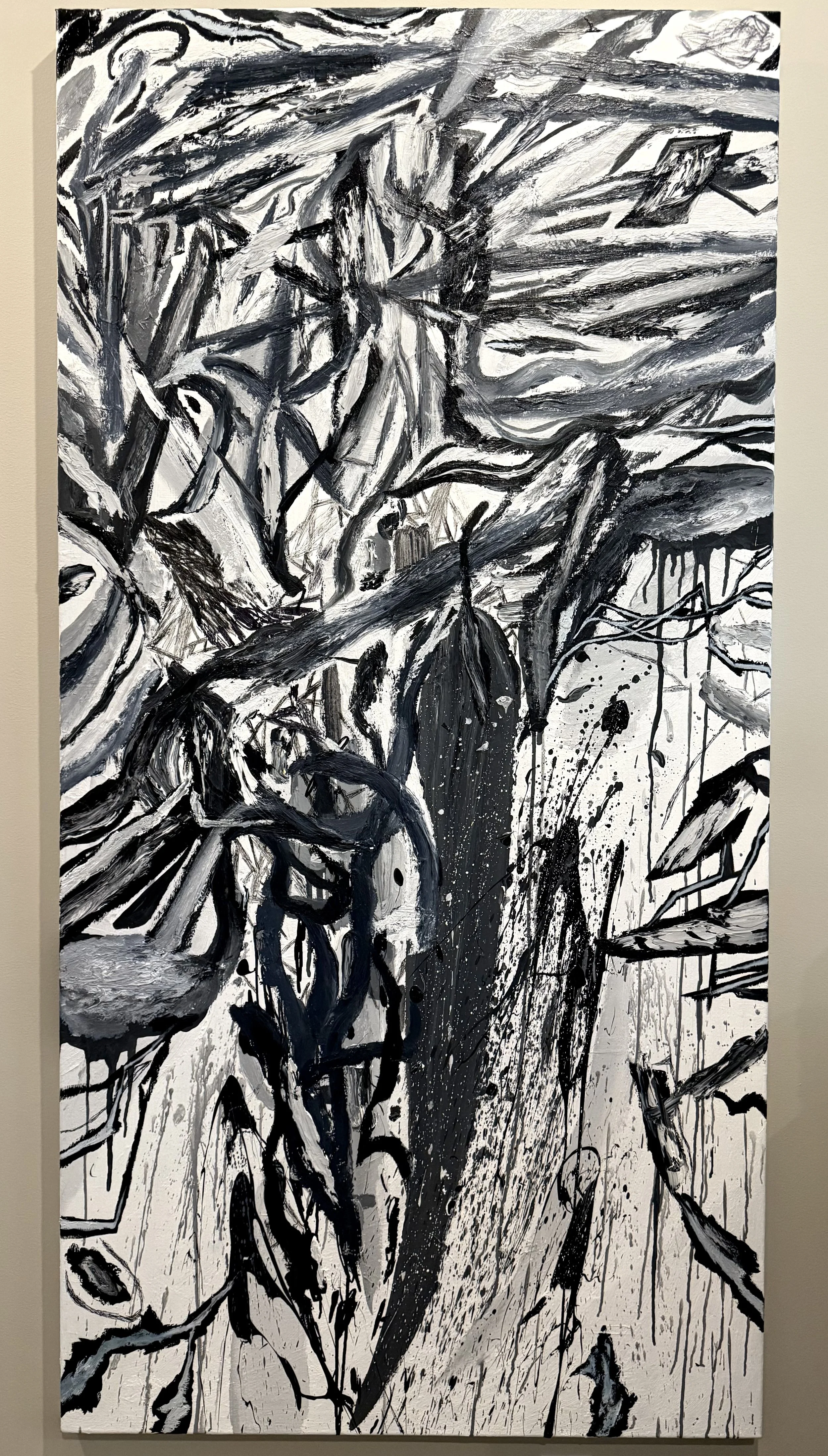 Fracture Column, 2025, Oil acrylic ink on canvas, 72x36 in