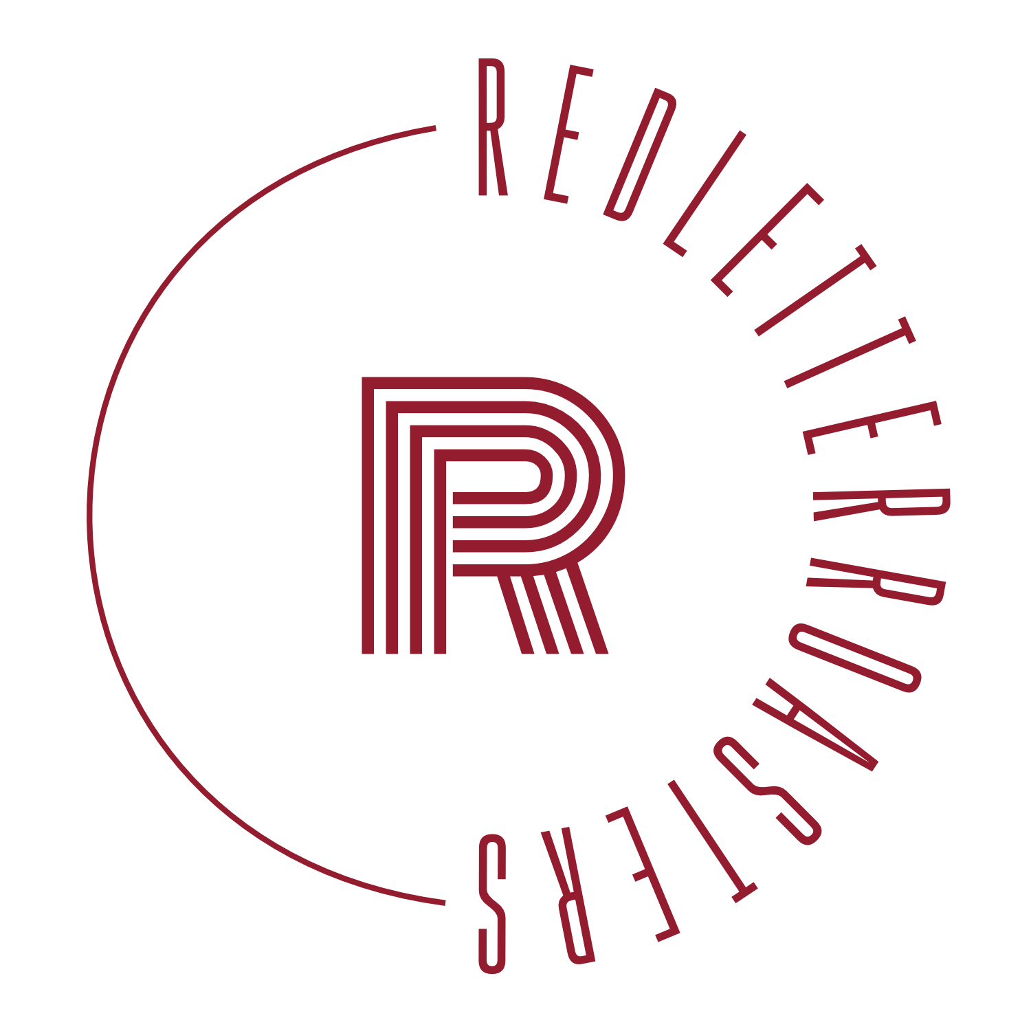 Circular logo with a stylized letter R in the center. Surrounding the letter R, the words "RELEASE THE PRESS" are written in a circular pattern.