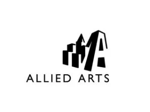 Allied Arts logo with stylized black and white graphic and text.