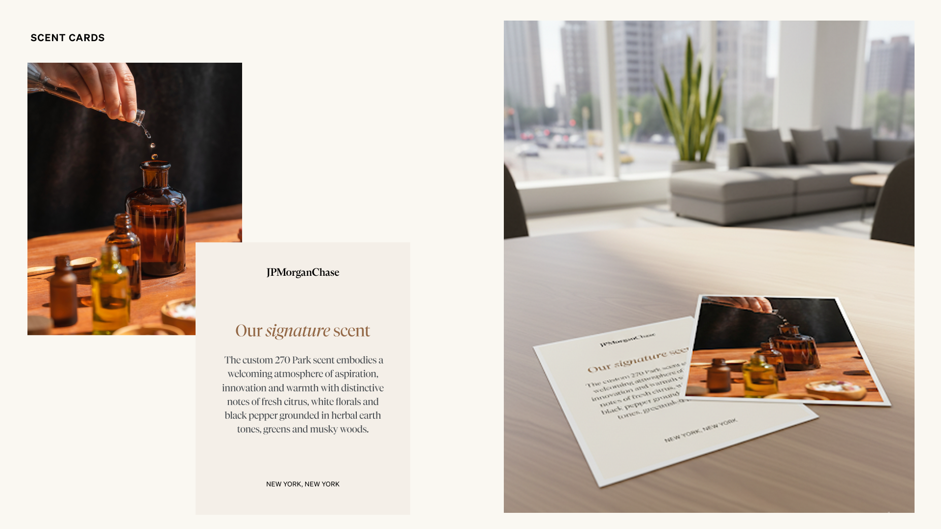 Scent card for the building's custom fragrance