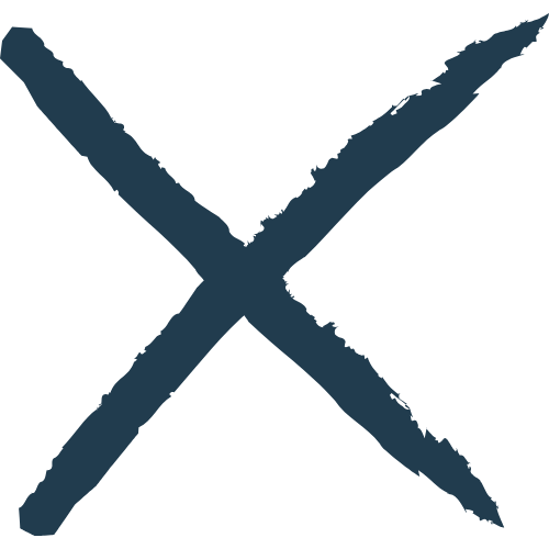 Stylized black and blue X symbol with rough, brushstroke texture.