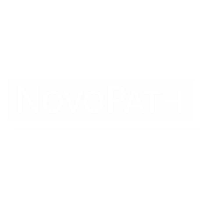 Black background with the word 'NOVOPATH' in white text, with a stylized line running behind the text.
