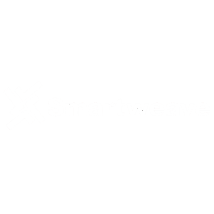 Black background with a white geometric logo and the word 'Smartweave' in bold