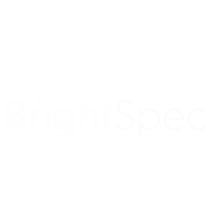 BrightSpec logo with a gear-like symbol above the word 'BrightSpec' in white text on a black background.