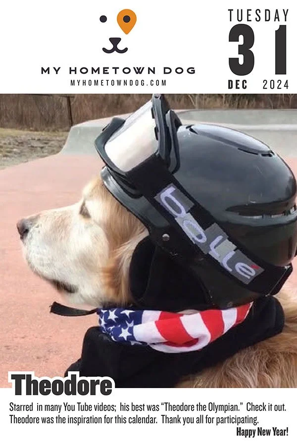 Theodore featured in the My Hometown Dog 2024 calendar
