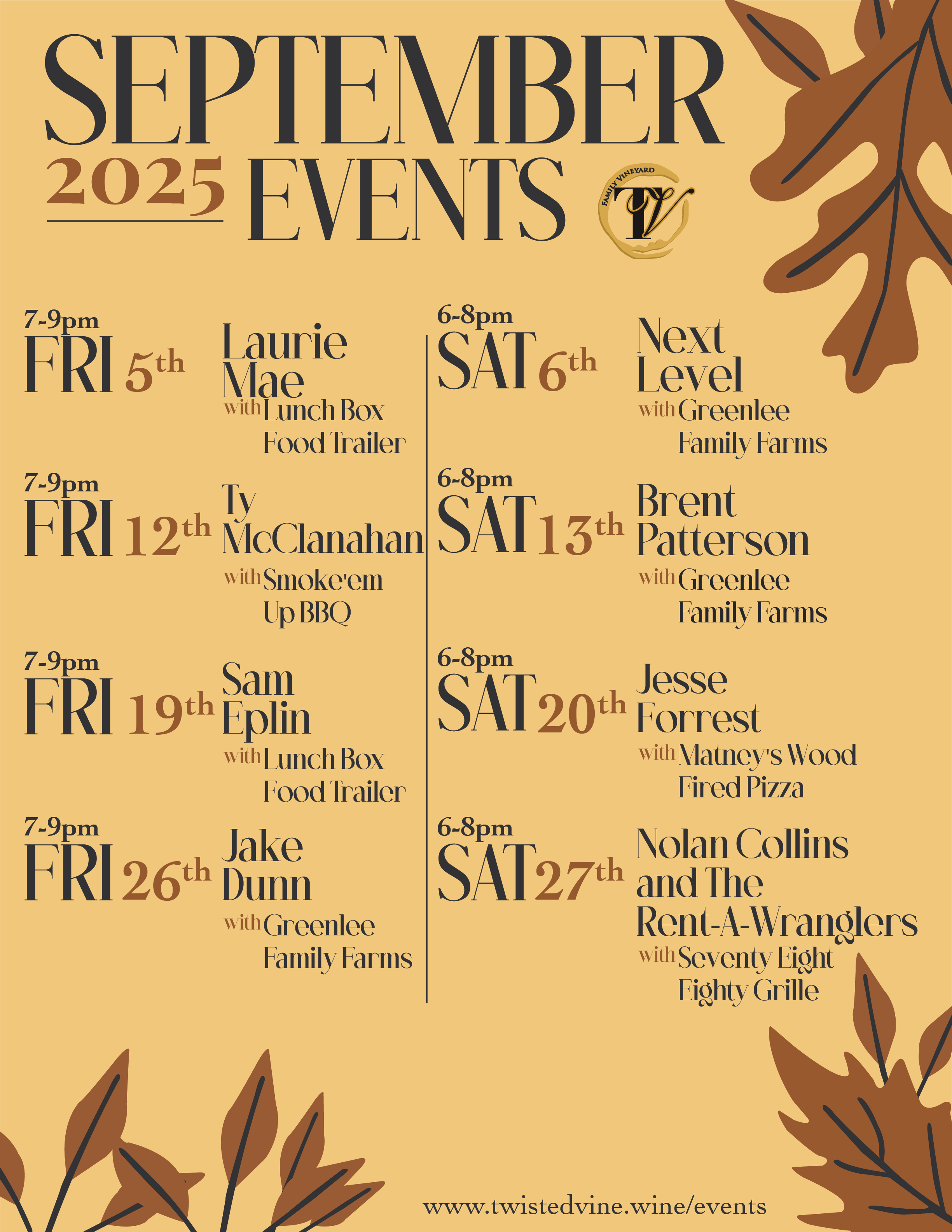 September 2025 Music and Food Events