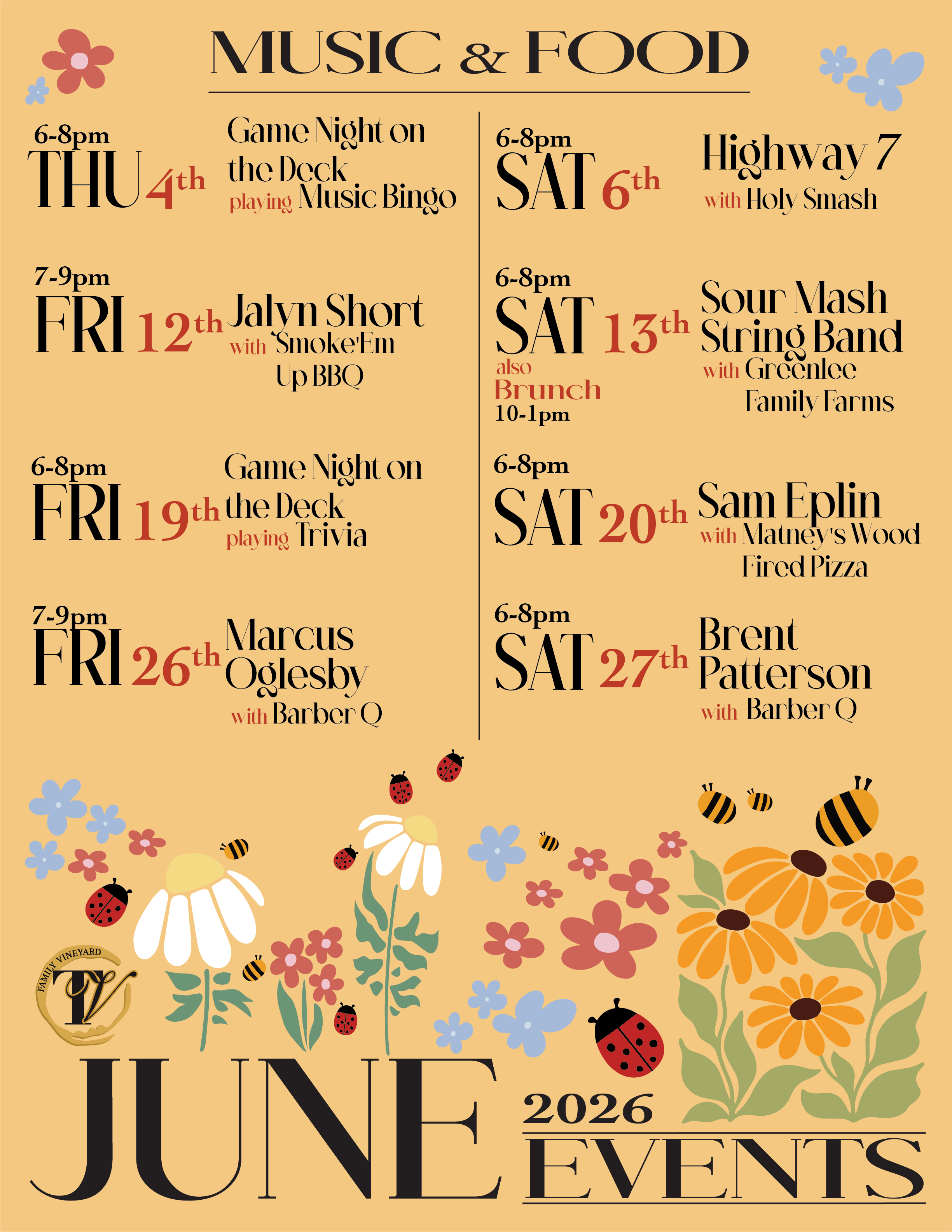 June 2026 Music &amp; Food Schedule