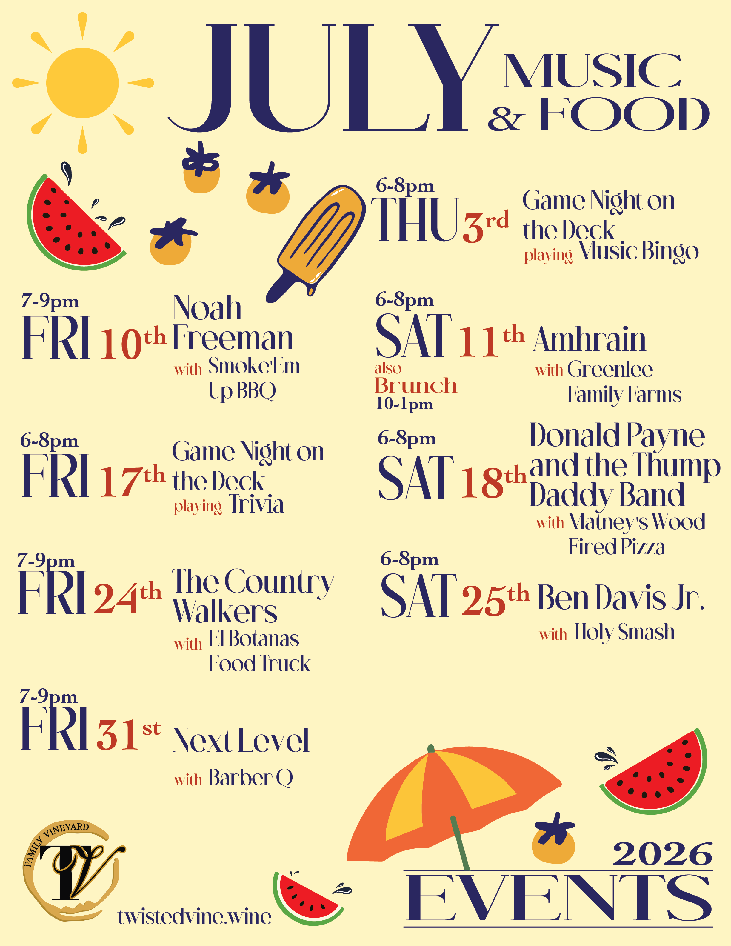 July 2026 Music &amp; Food Events 