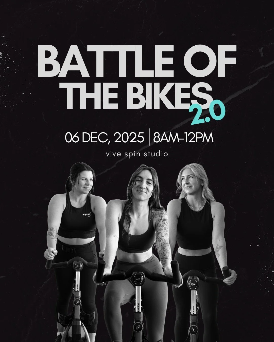 We&rsquo;re celebrating 4 years of VIVE with the BATTLE OF THE BIKES 2.0 - &amp; GUESS WHAT??? You get to pick your own team this year 👀🤩
ㅤ
That's right, a true battle. Here's the line up 👇🏼👇🏼
ㅤ
BATTLE # 1
AMANDA C vs. SARAH
8:10AM
ㅤ
BATTLE # 2