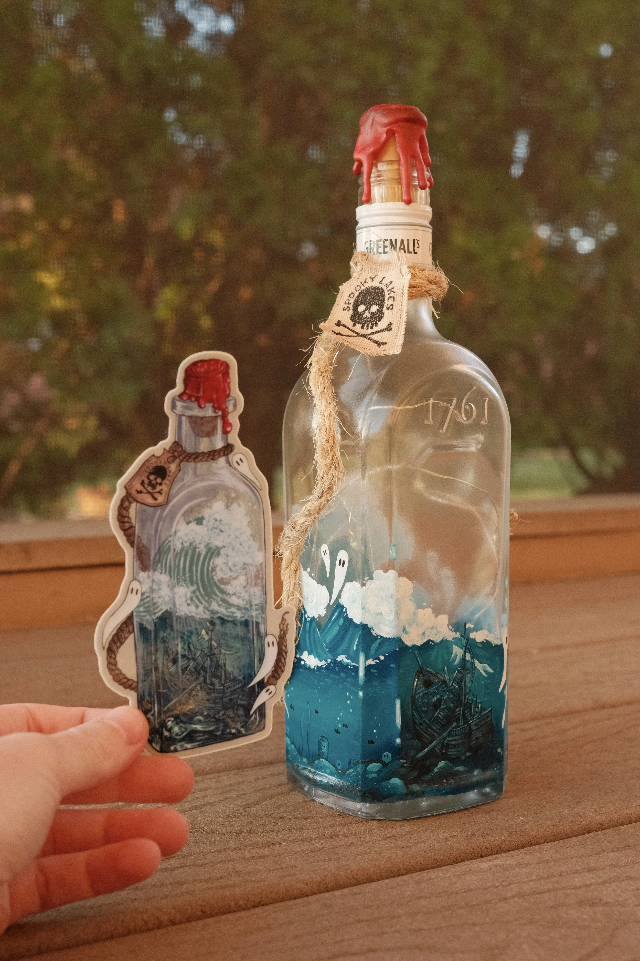 Spooky Lakes painted bottle for Geo Rutherford (@geodesaurus)