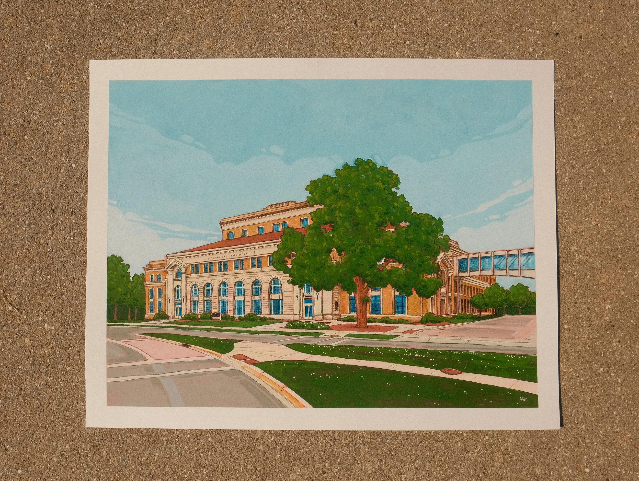UW Madison Mechanical Engineering building commission - gouache and colored pencil artwork