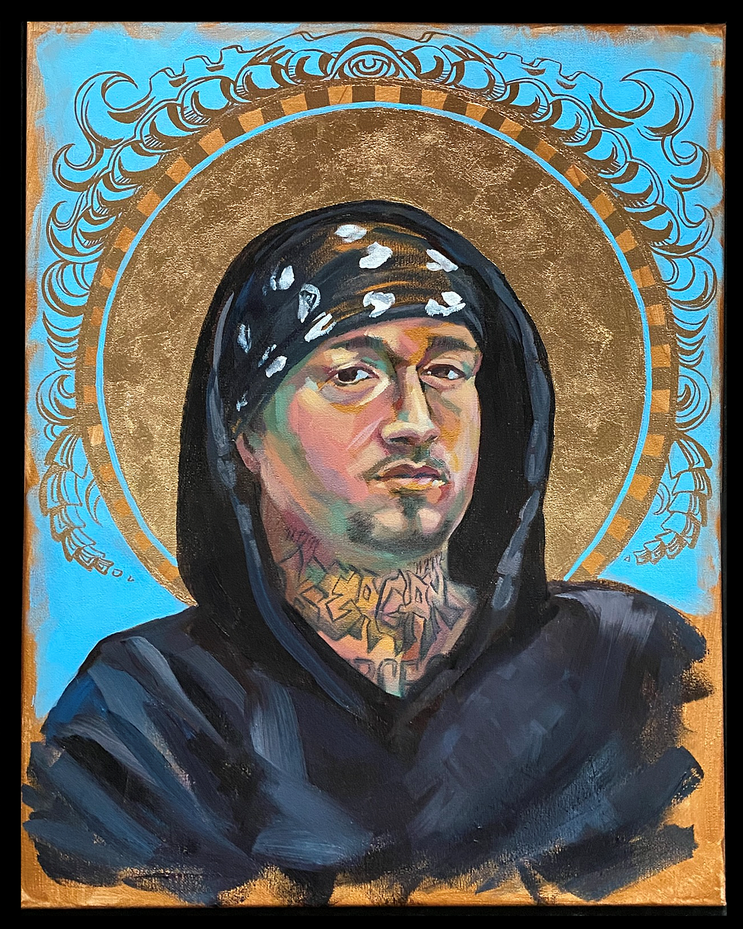 Acrylic and gold painted portrait