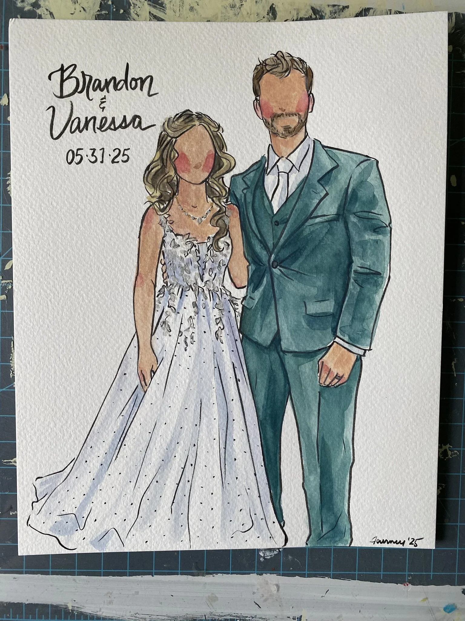 8x10" watercolor painting of the happy couple