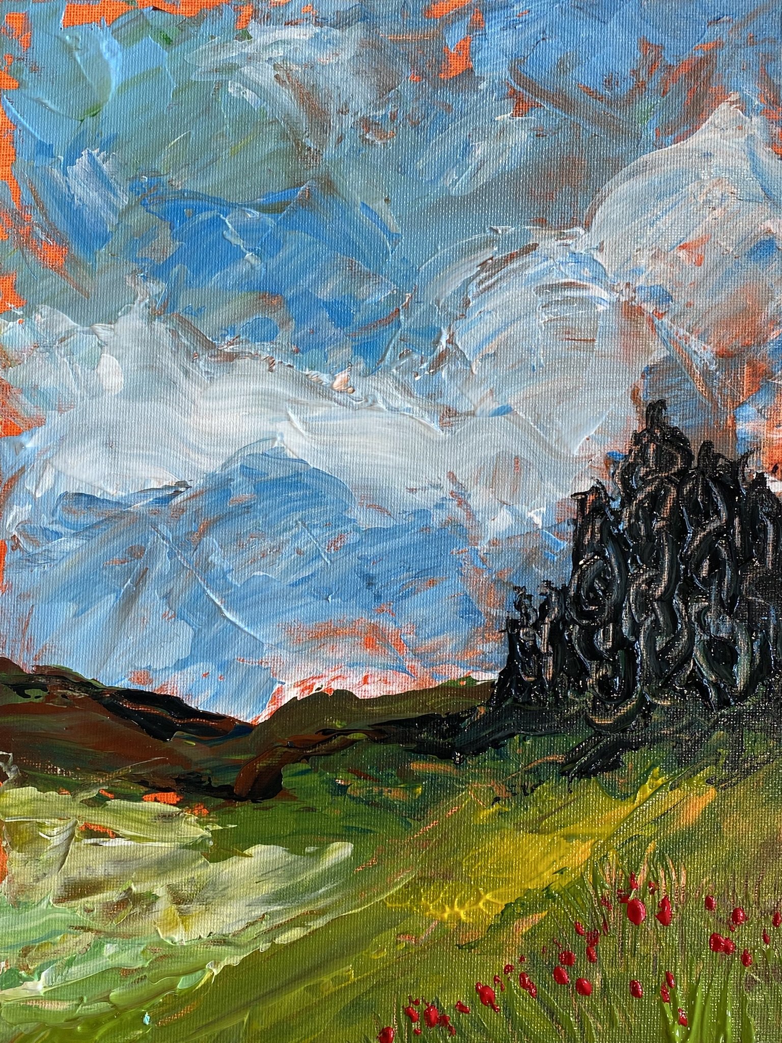 acrylic painting of a landscape in the style of Van Gogh