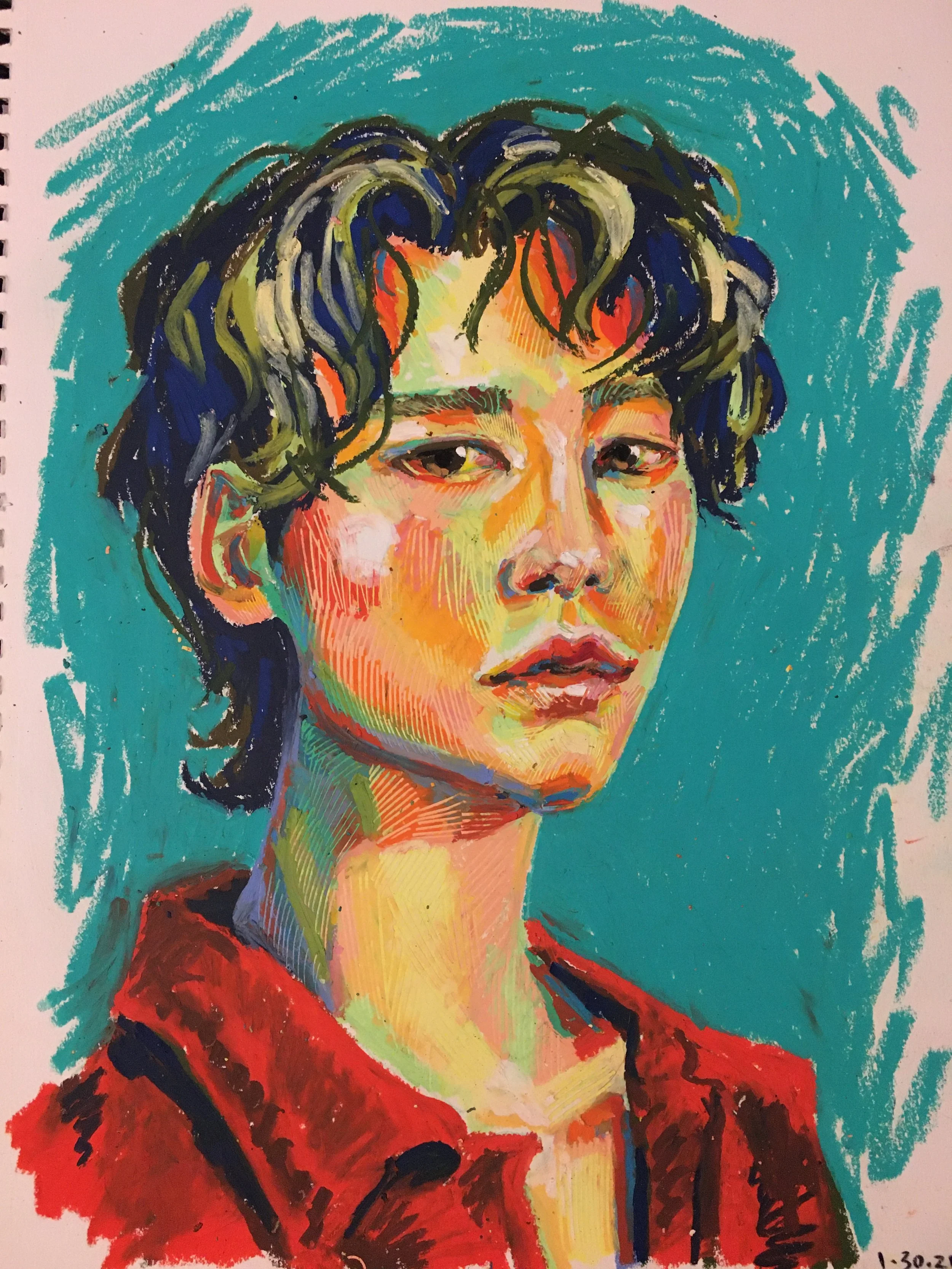 Vibrant oil pastel portrait