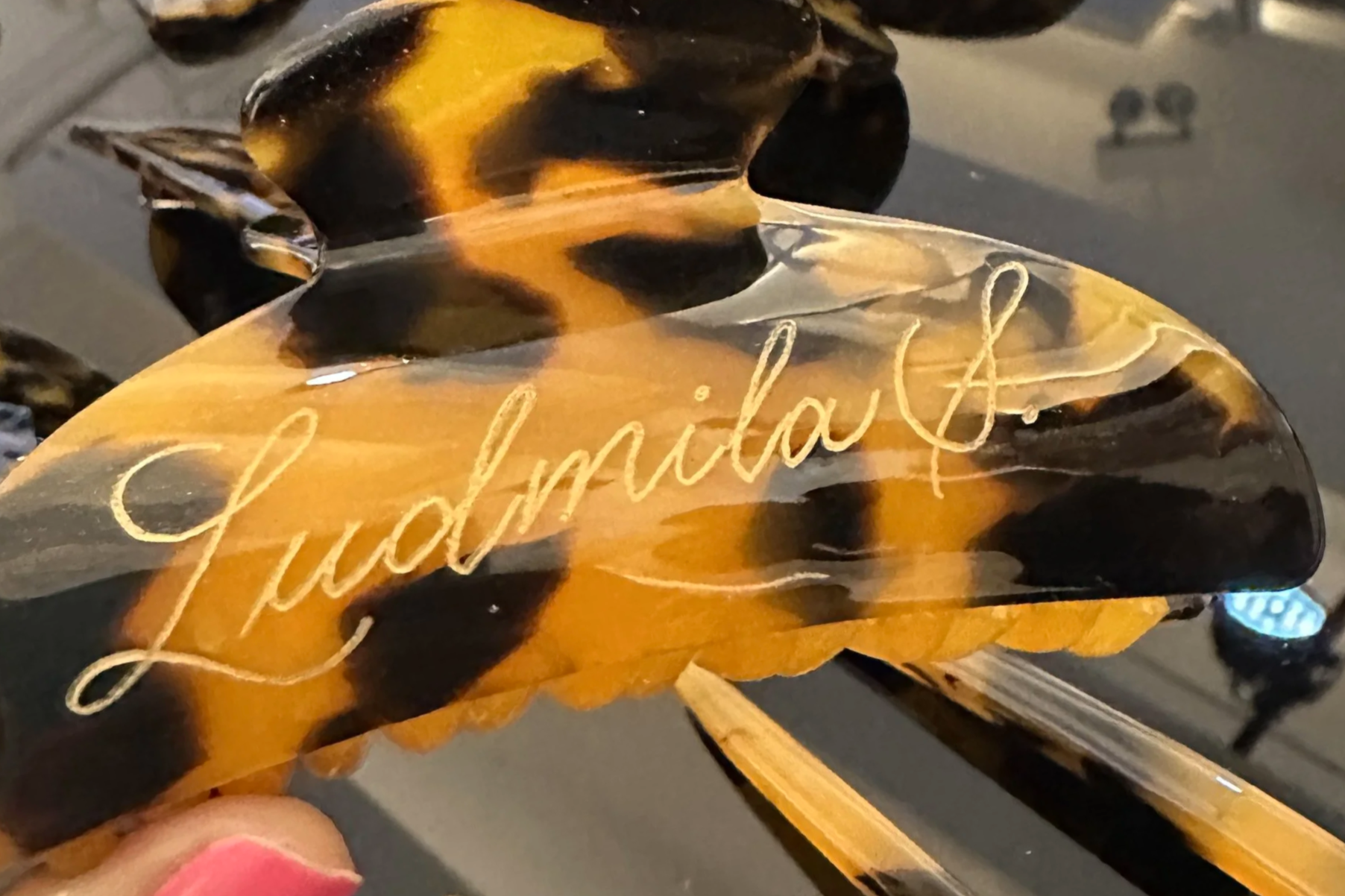 Engraved Hair Clip from Miami Calligrapher Sanique