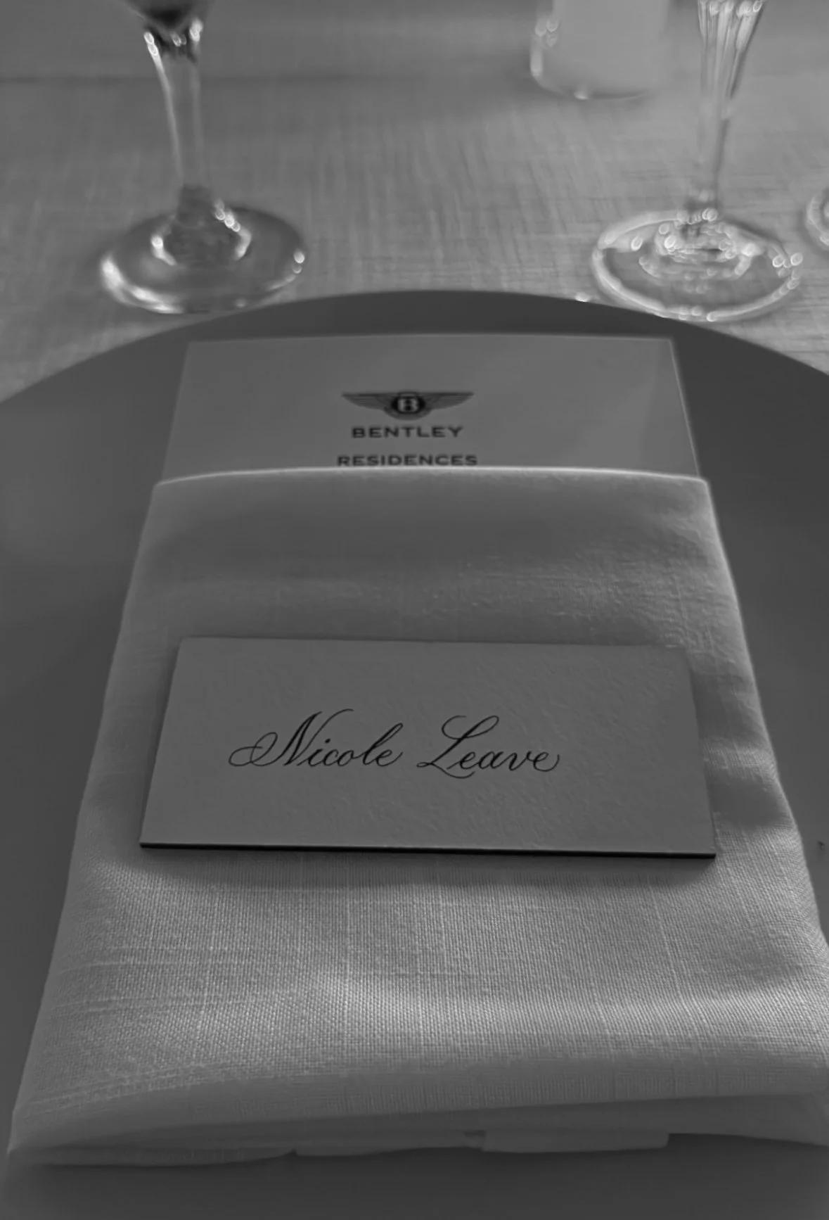 Place Cards for Bentley Residences Dinner
