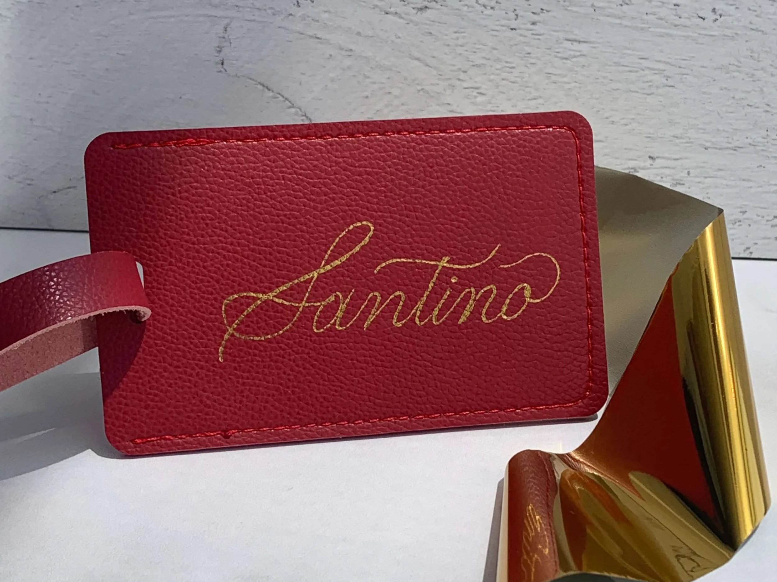 Red Luggage Tag with Gold Foiling