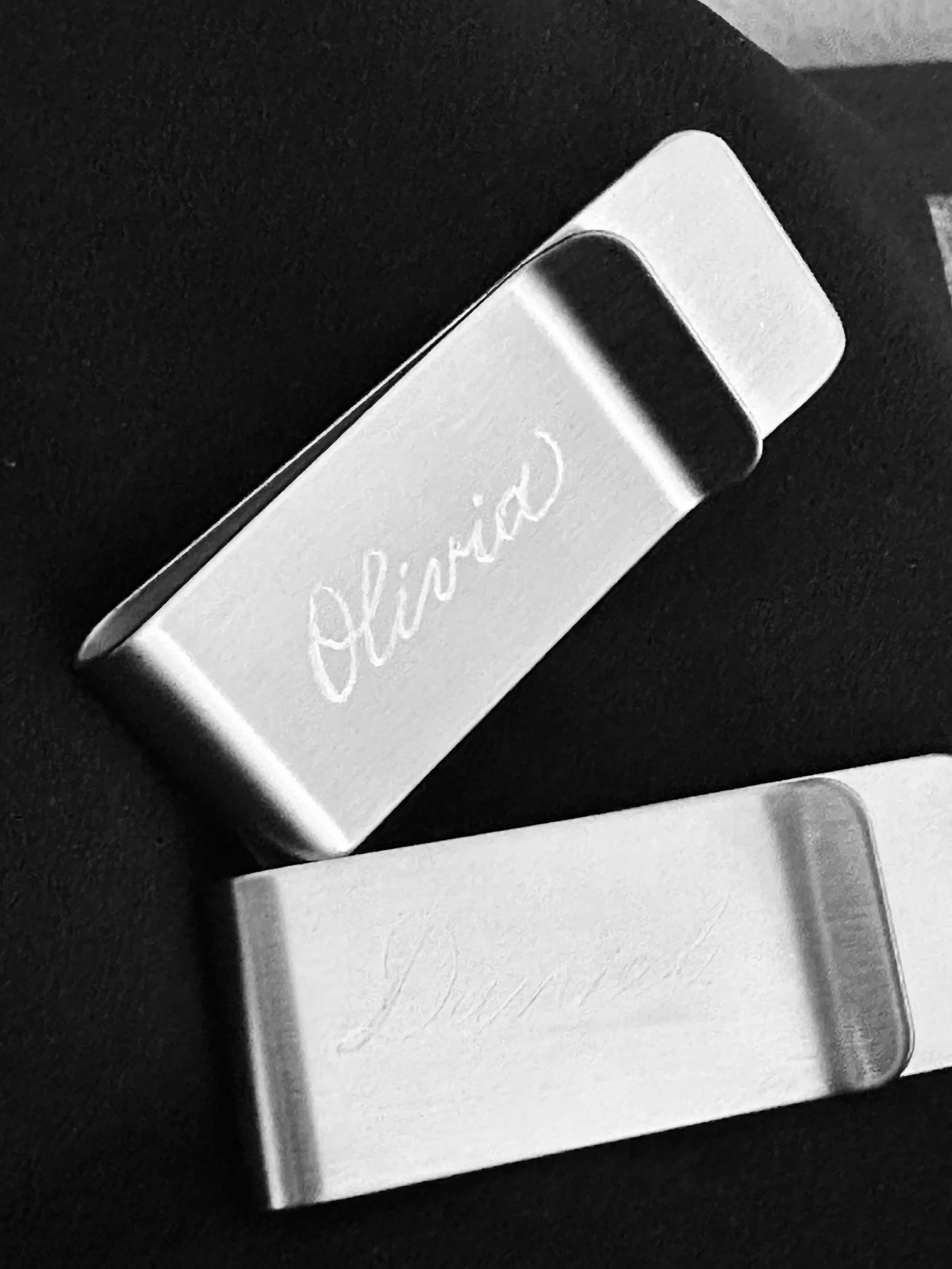 Engraved Money Clips to be Used as Place Cards for Private Dinner
