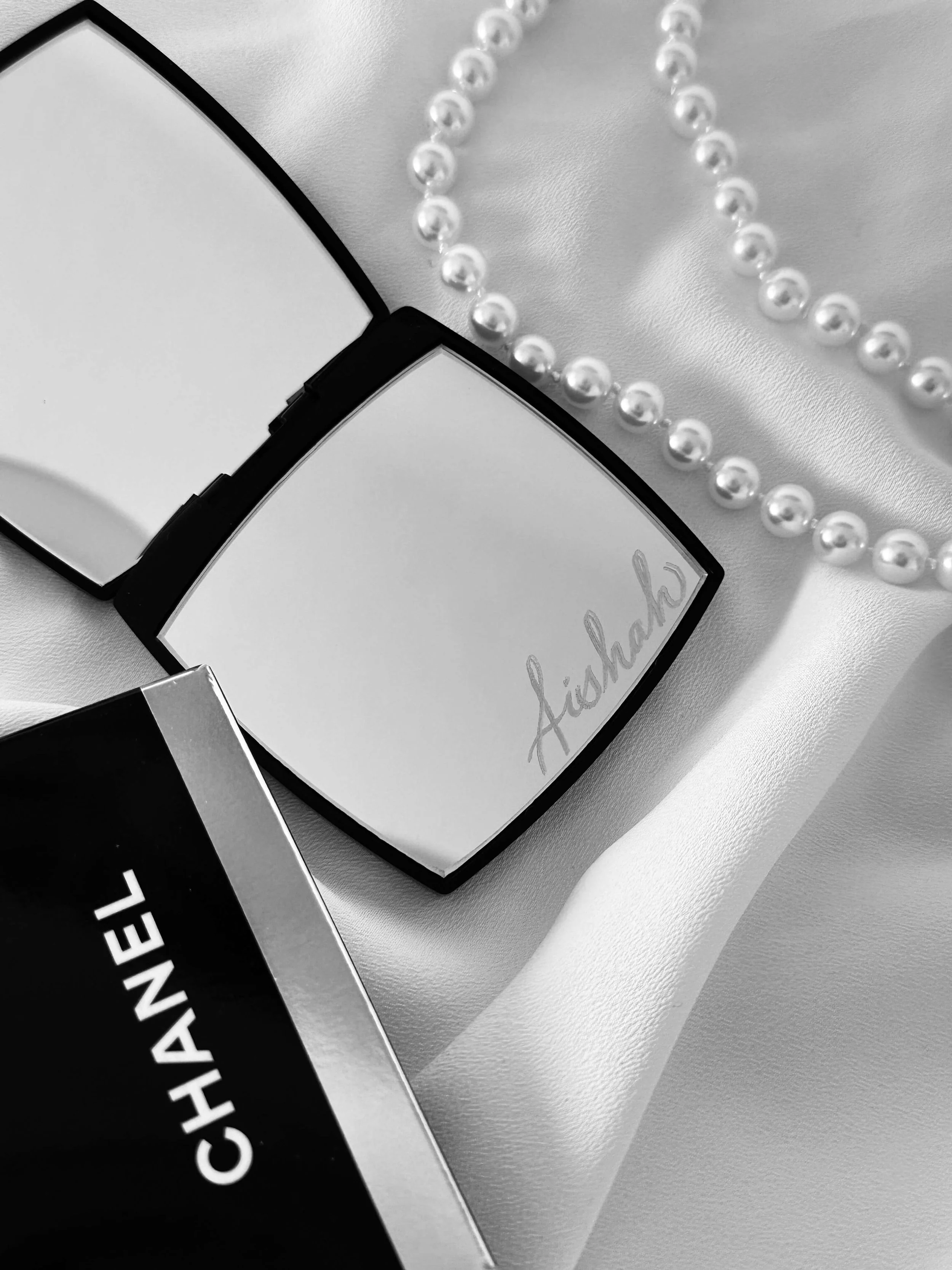Hand Engraved Chanel Compact Mirror for Bridesmaid Proposal Gift