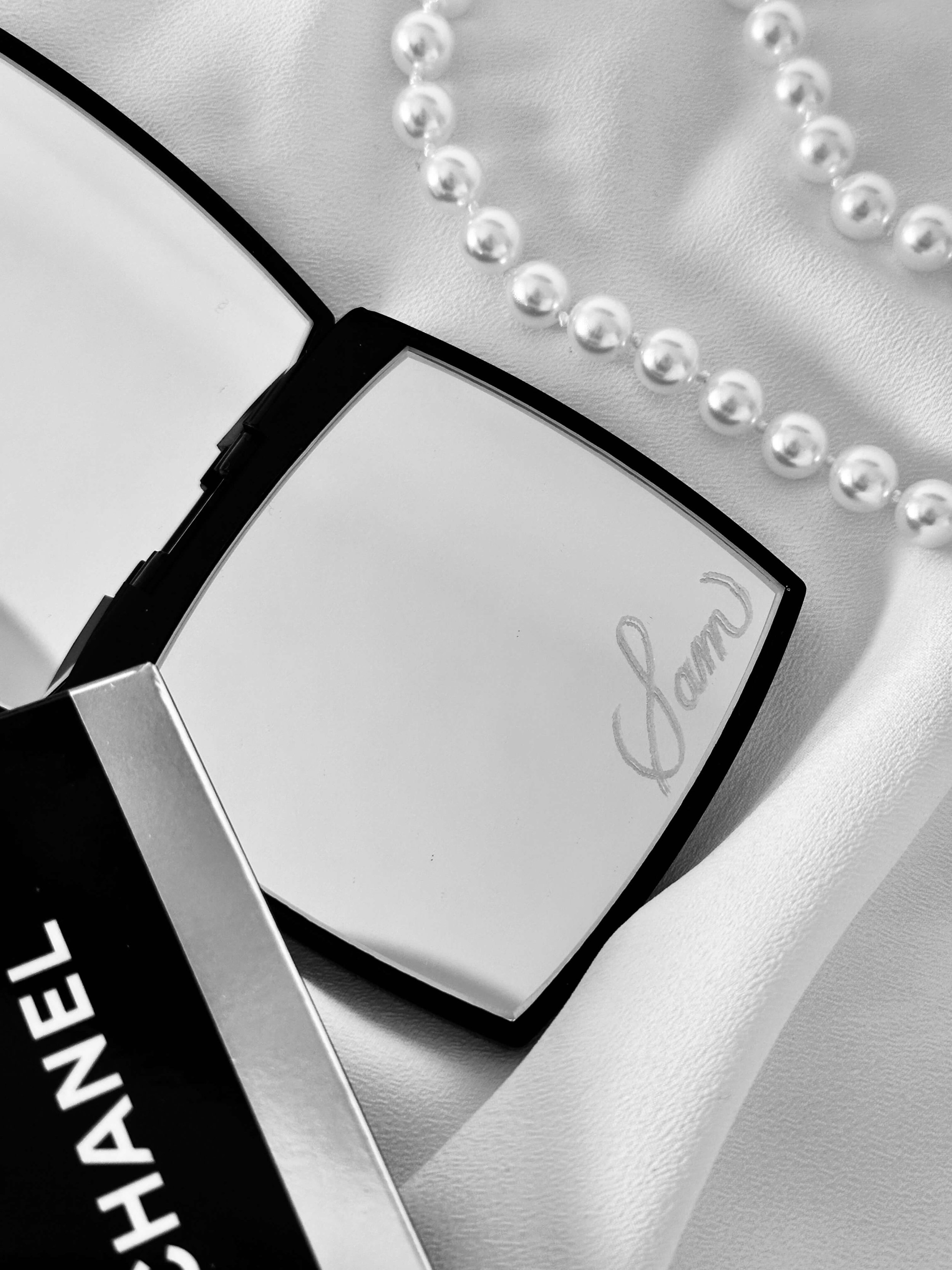 Engraved Chanel Compact Mirror for Bridesmaid Proposal Gift