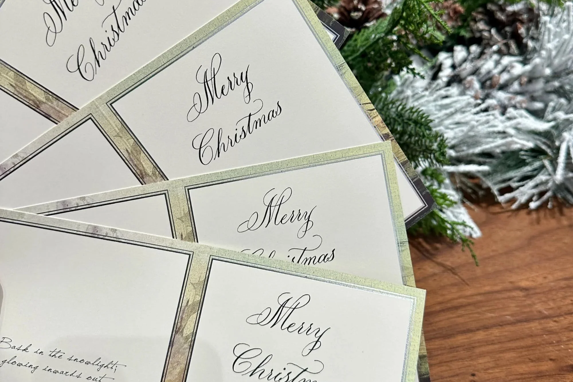 Holiday Card with "Merry Christmas" message written on Foundrae Stationery