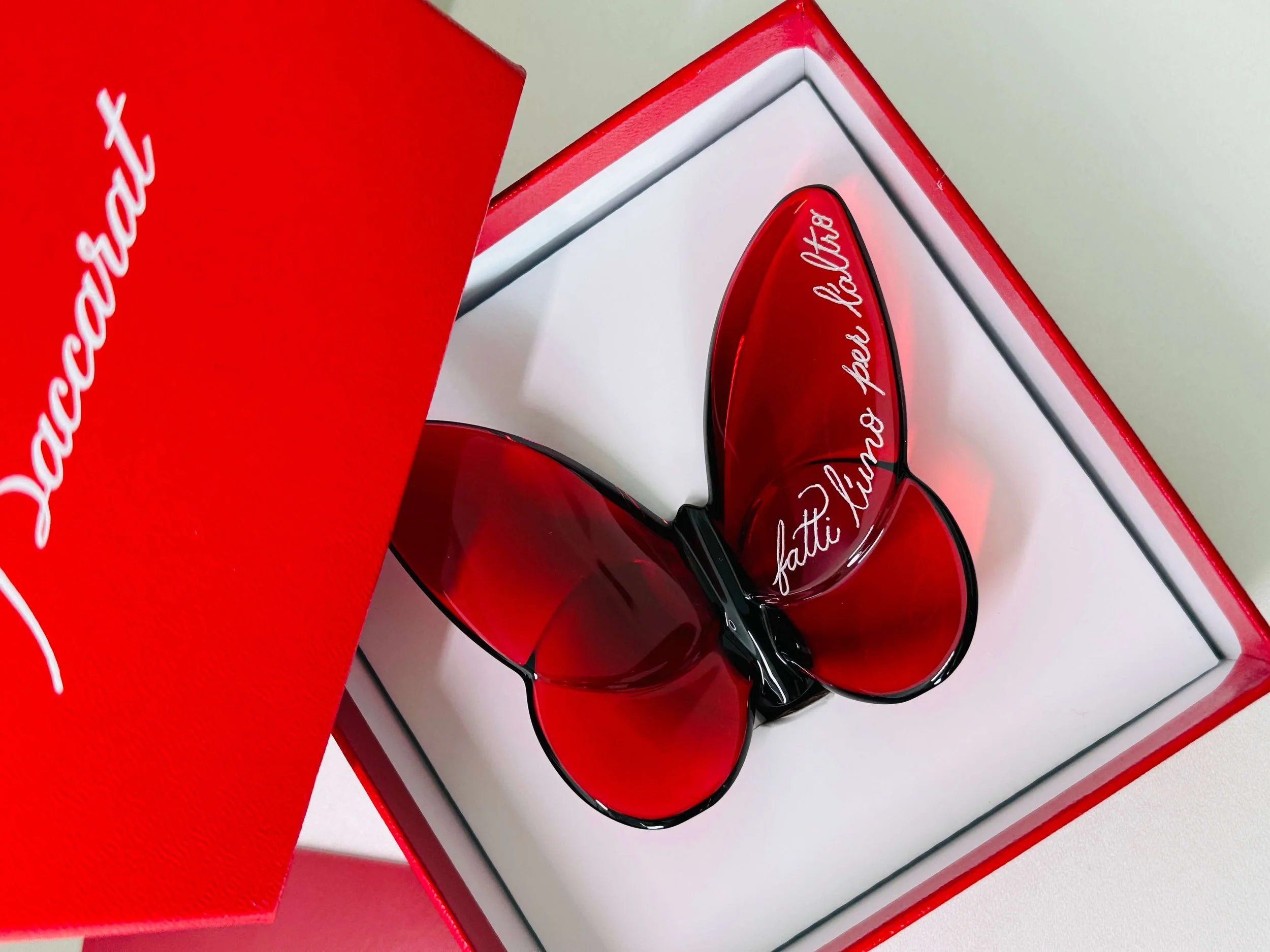 Hand engraved red Baccarat butterfly