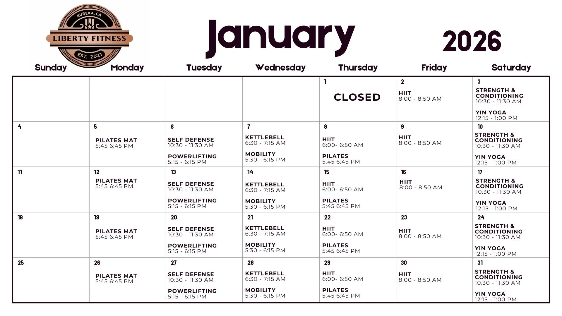 January Schedule 2026