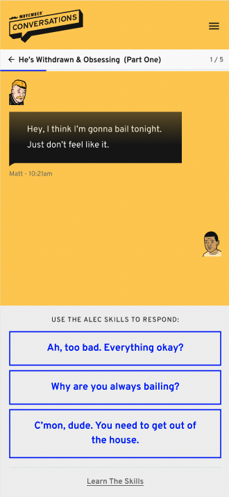 Withdrawn and obsessing practice conversation (mobile)