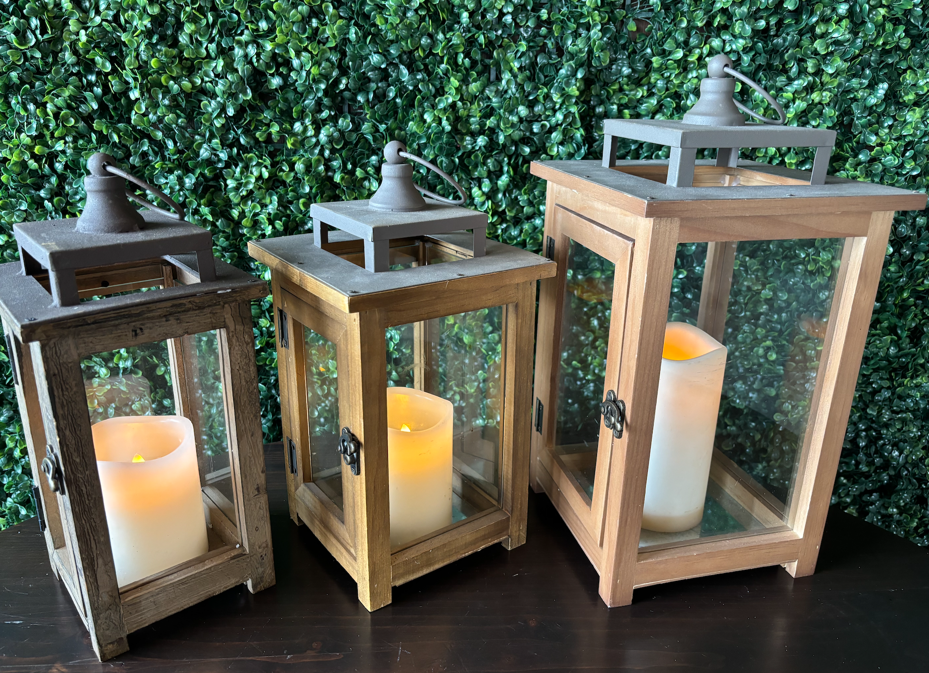 Wooden Lanterns With Candles (Small, Medium, Large - $6 Each)
Wooden Lanterns Without Candles (Small, Medium, Large - $5 Each)