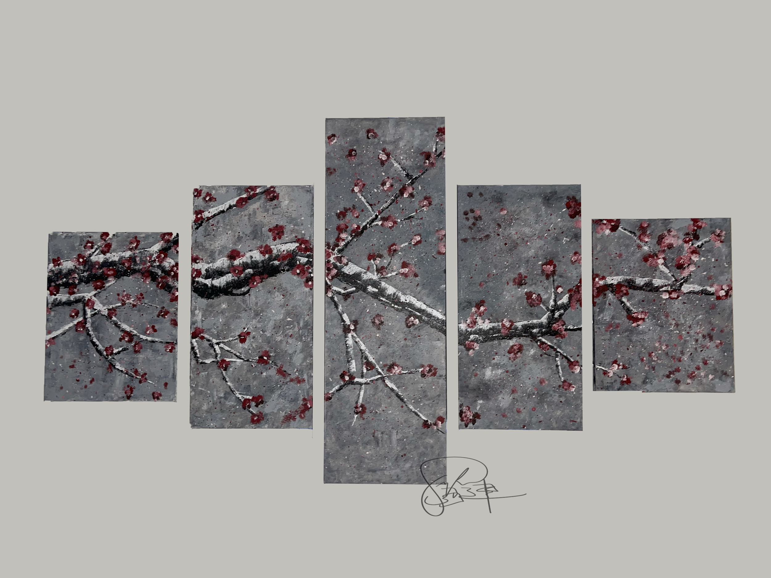 5 Panel Sakura 
Medium : Acrylic
Support: Canvas