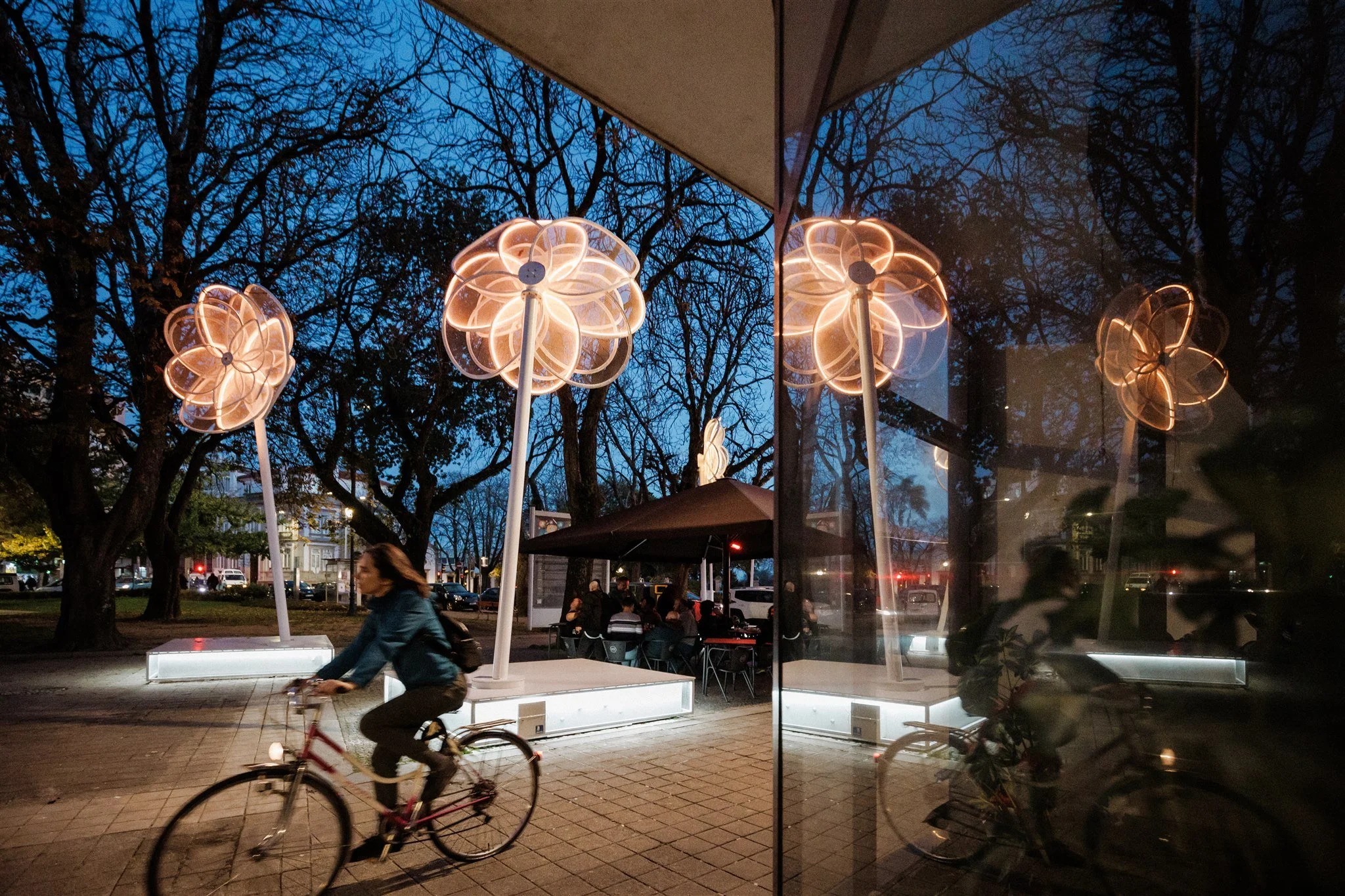 Giant Flower - bicycle girl - Public Light Art