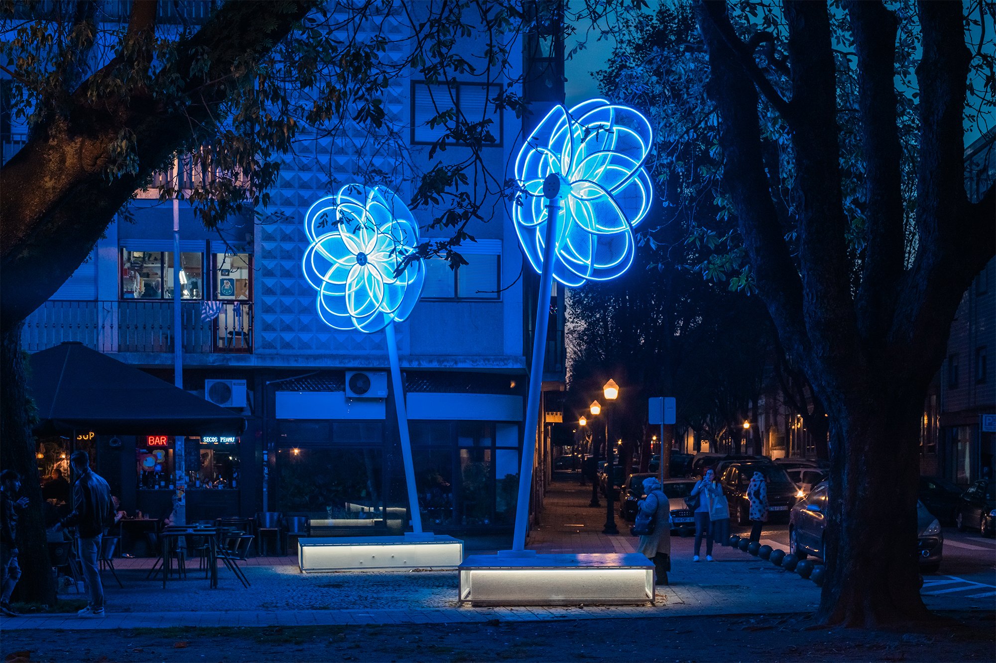 Giant Flower - blue -  Public Light Art