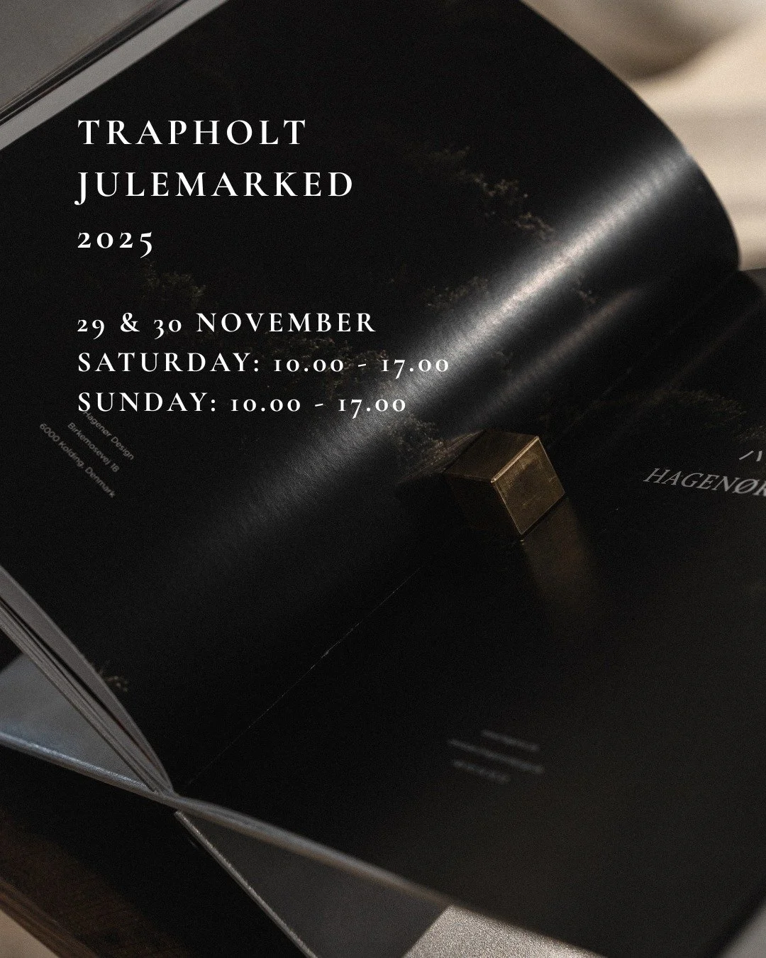 Jeg ser frem til at v&aelig;re med p&aring; Trapholts Julemarked, hvor udstillerne st&aring;r placeret inde blandt kunst og design. Det skaber en helt s&aelig;rlig stemning, og det passer perfekt til det udtryk, jeg arbejder med i Hagen&oslash;r.

Je