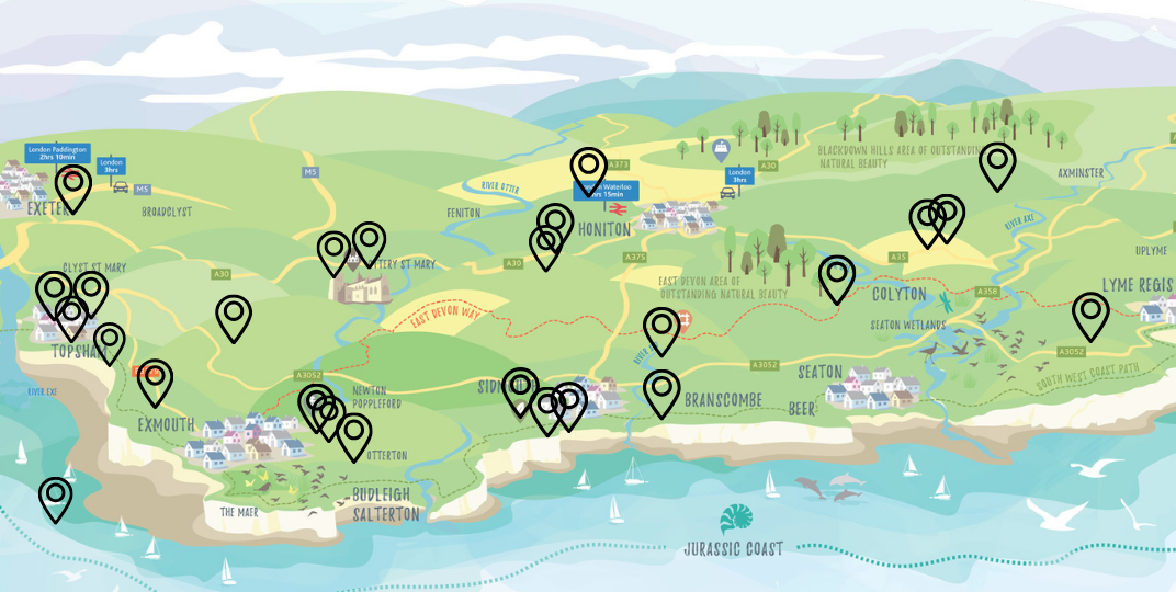 map of Taste East Devon festival events