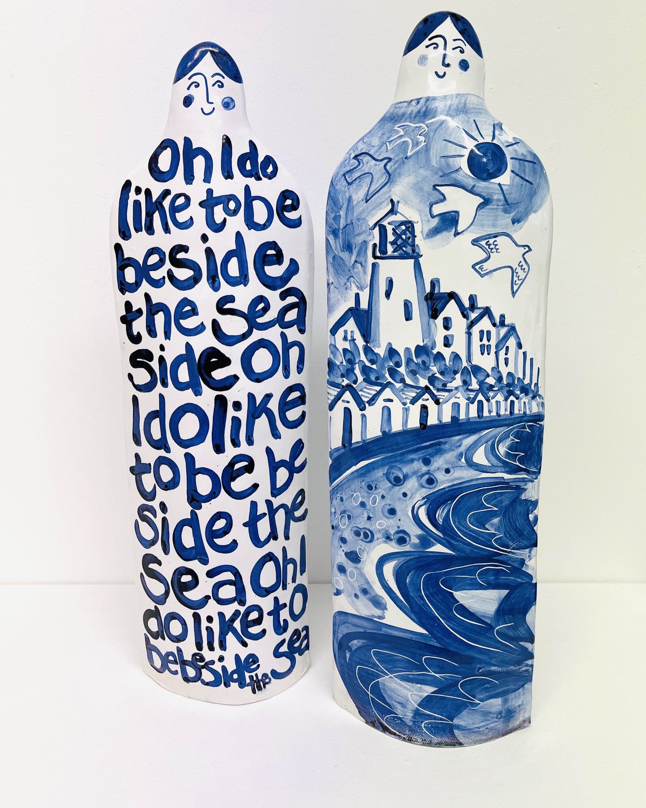 Large ceramic figures
Earthenware decorated with tin glaze and oxide.
£295 each 