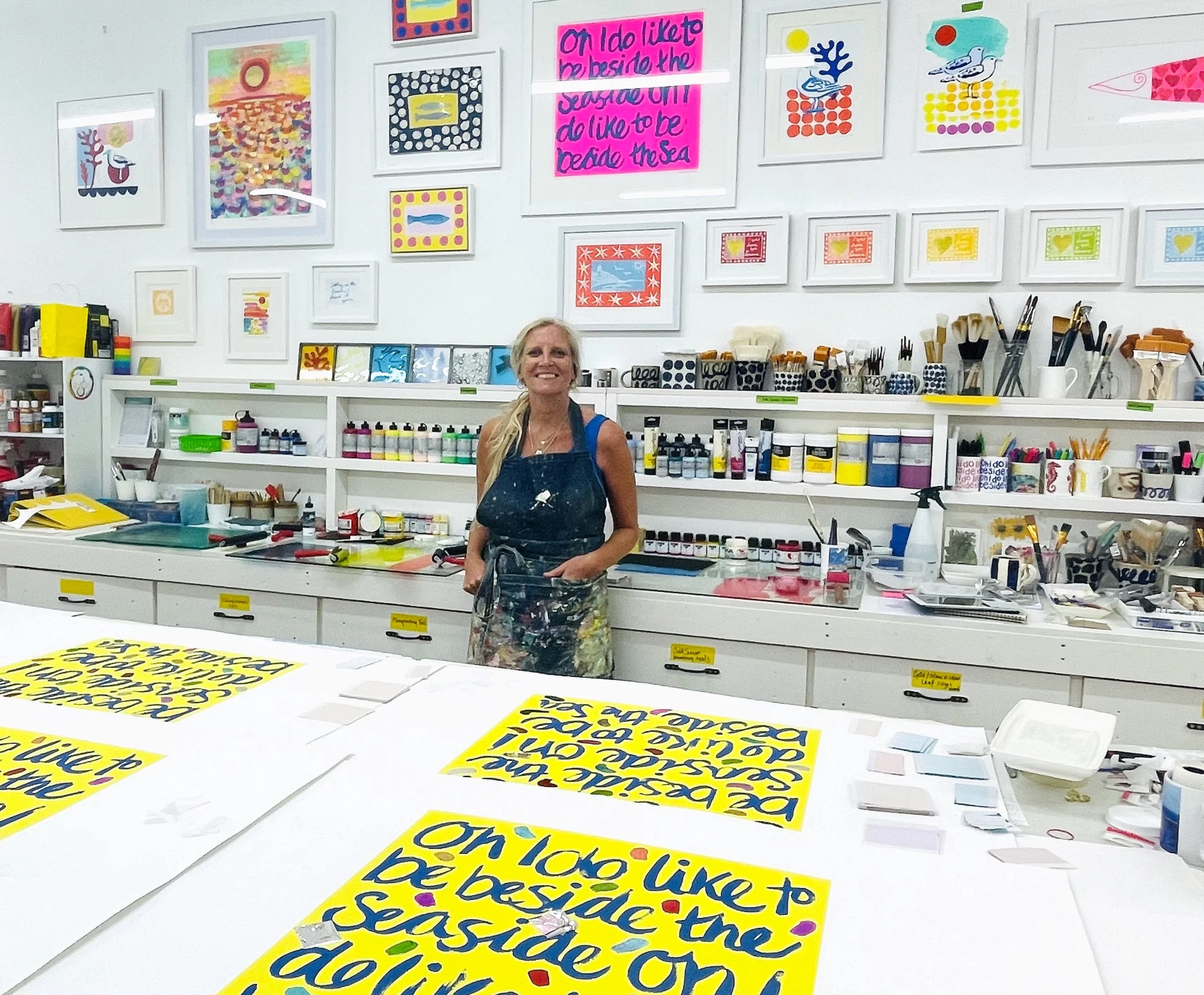 working in my print studio on new silkscreen prints