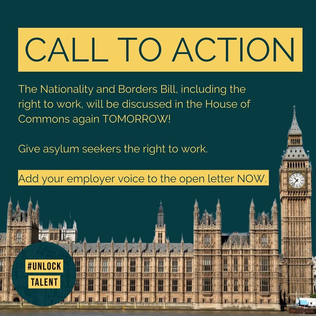 The right to work amendment returns once again to the House of Commons TOMORROW, we are hopeful of securing reform and ensuring people seeking asylum have the right to work.

We urgently need YOUR support!

Please add your employer voice TODAY and si