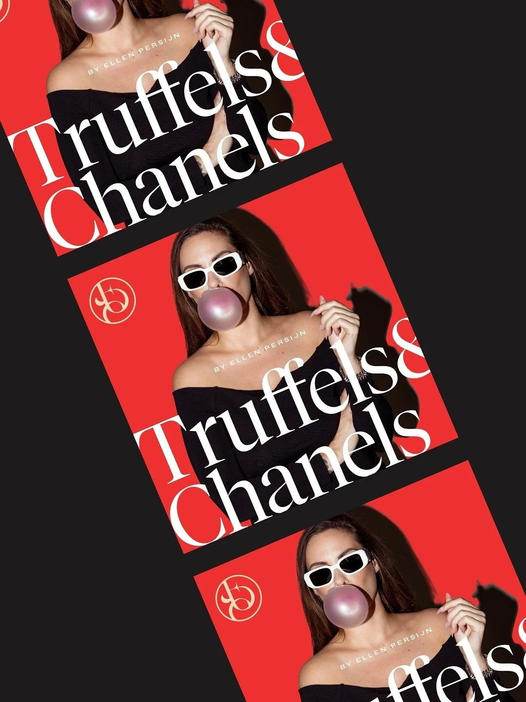 De eerste visual is de podcast cover voor Ellen haar Truffels &amp; Chanels podcast. Nog steeds echt fan van die naam trouwens 😍

Podcast cover design is zoiets leuk om mee te nemen in de uitwerkingen van je huisstijl. 

Er zijn zoveel ondernemers m