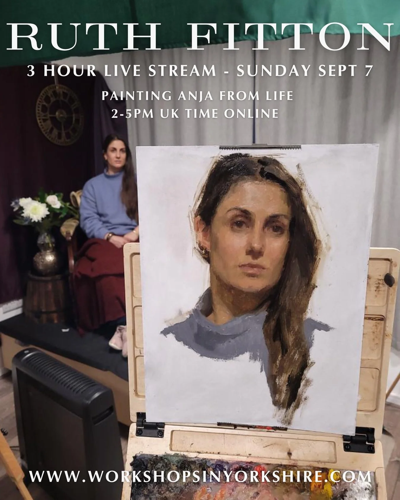 🚨 TOMORROW! 🚨 

Join Ruth Fitton, from the comfort of your own home whilst we watch Ruth paint the portrait from the live model, for 3 hours.

🎨 MEDIUM: OILS

🎨 SKILL LEVEL: ALL LEVELS

🎨 DURATION: 3 HOURS

🕰️ STARTS 2PM UK TIME 

📺 REWATCH FO