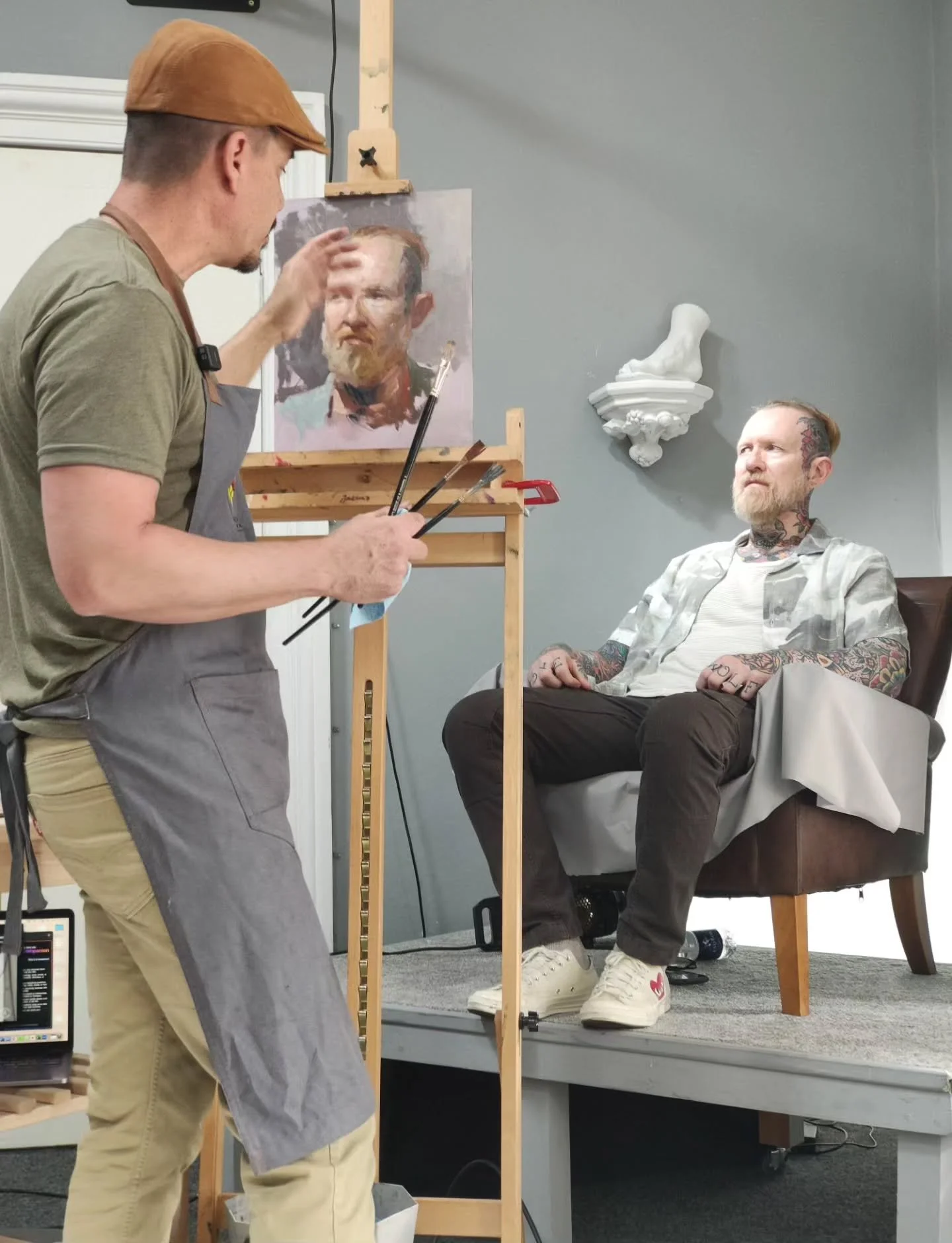 We're gearing up for our next open portrait session this Saturday! The brilliant Craig will be our model, and here is @jeff_hein_art painting @tattooed_nude for his demo in June. 

10am-4pm, &pound;30 for advance bookings, link in bio. We'll look for