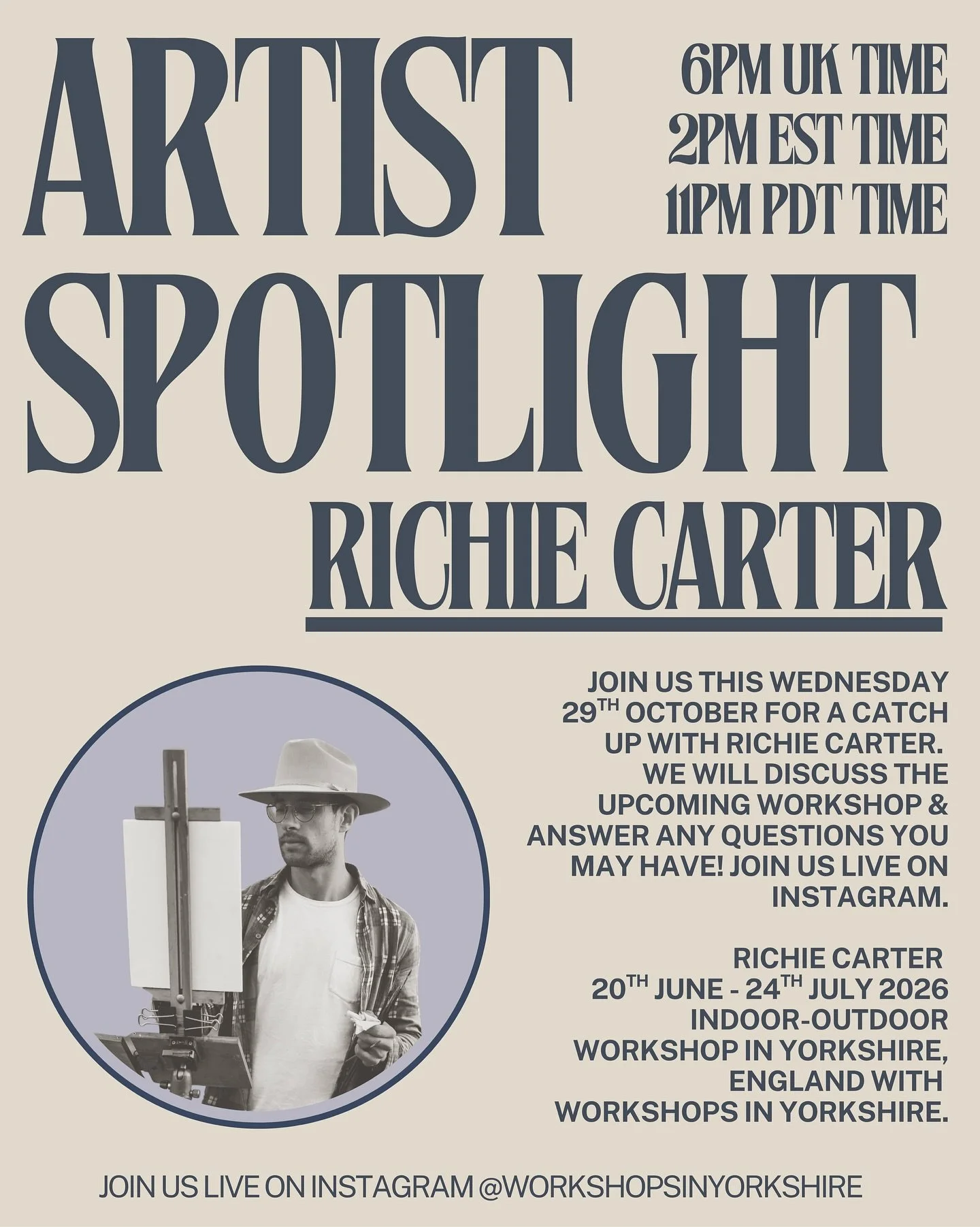 🔔 JOIN US TOMORROW ONLINE WITH @richiecarterfinearts 🔔 

Join us on Instagram live together tomorrow as we talk all things YORKSHIRE! Expect inappropriate Englishisms, Richie trying to do my accept and potentially some real gems about the workshop 
