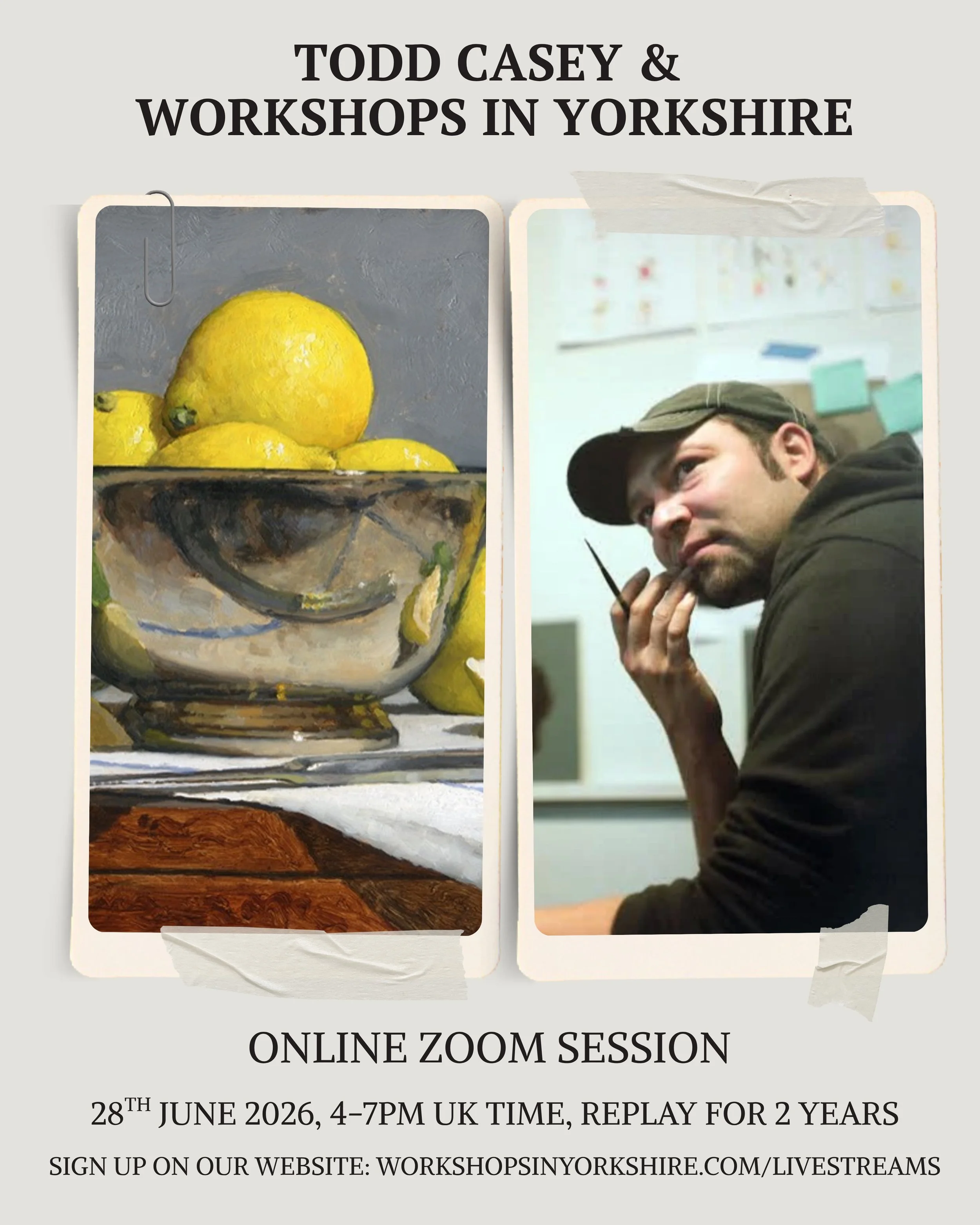 Join Todd Casey this Sunday, from the comfort of your own home whilst we watch Todd paint the still life for 3 hours. @toddmcasey 

🎨 MEDIUM: OILS

🎨 SKILL LEVEL: ALL LEVELS

🎨 DURATION: 3 HOURS

🕰️ STARTS 4PM UK TIME 

📺 REWATCH FOR TWO YEARS

