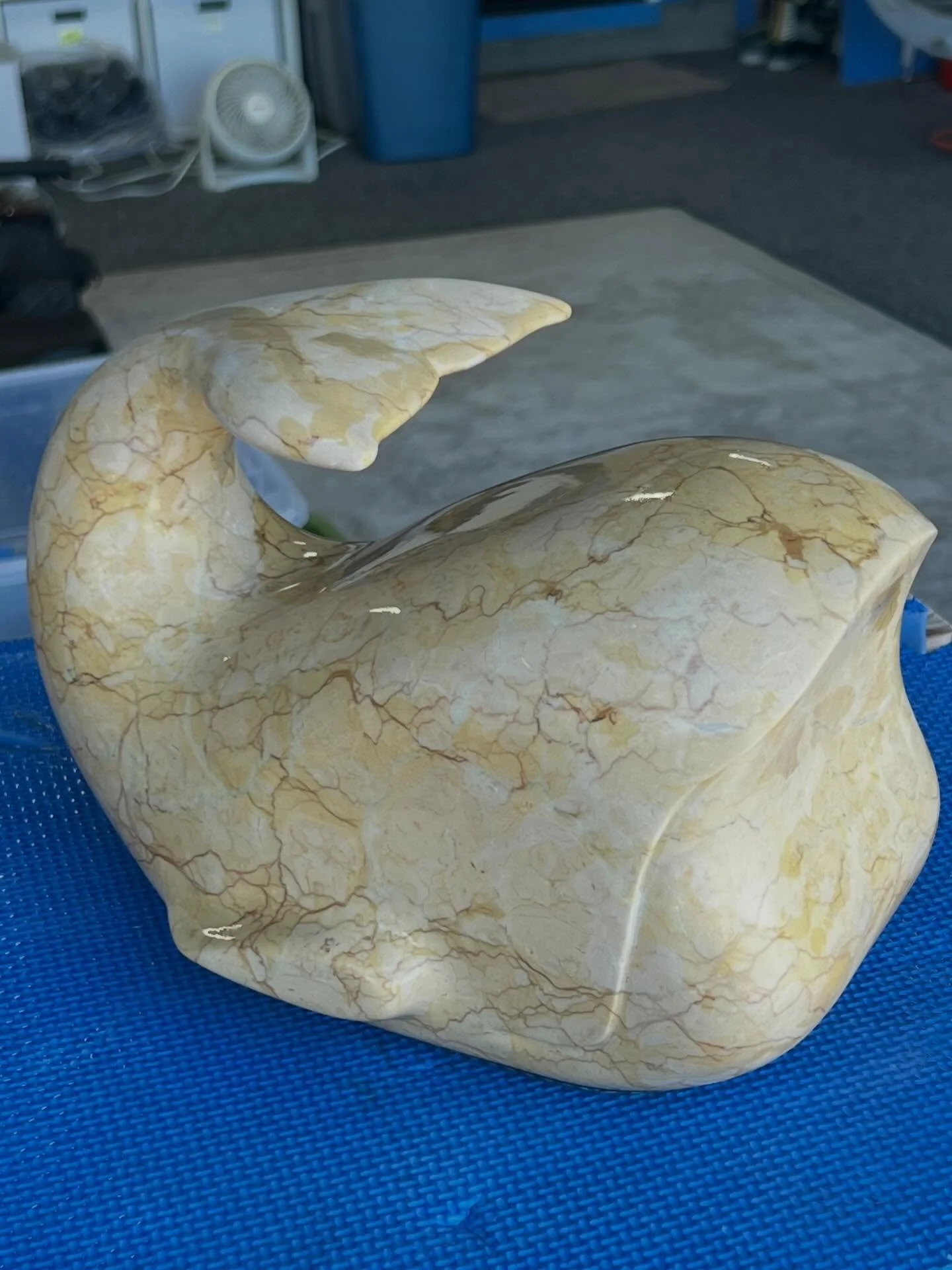 Ready for final polishing. The stone is Spanish Laredo Marble.