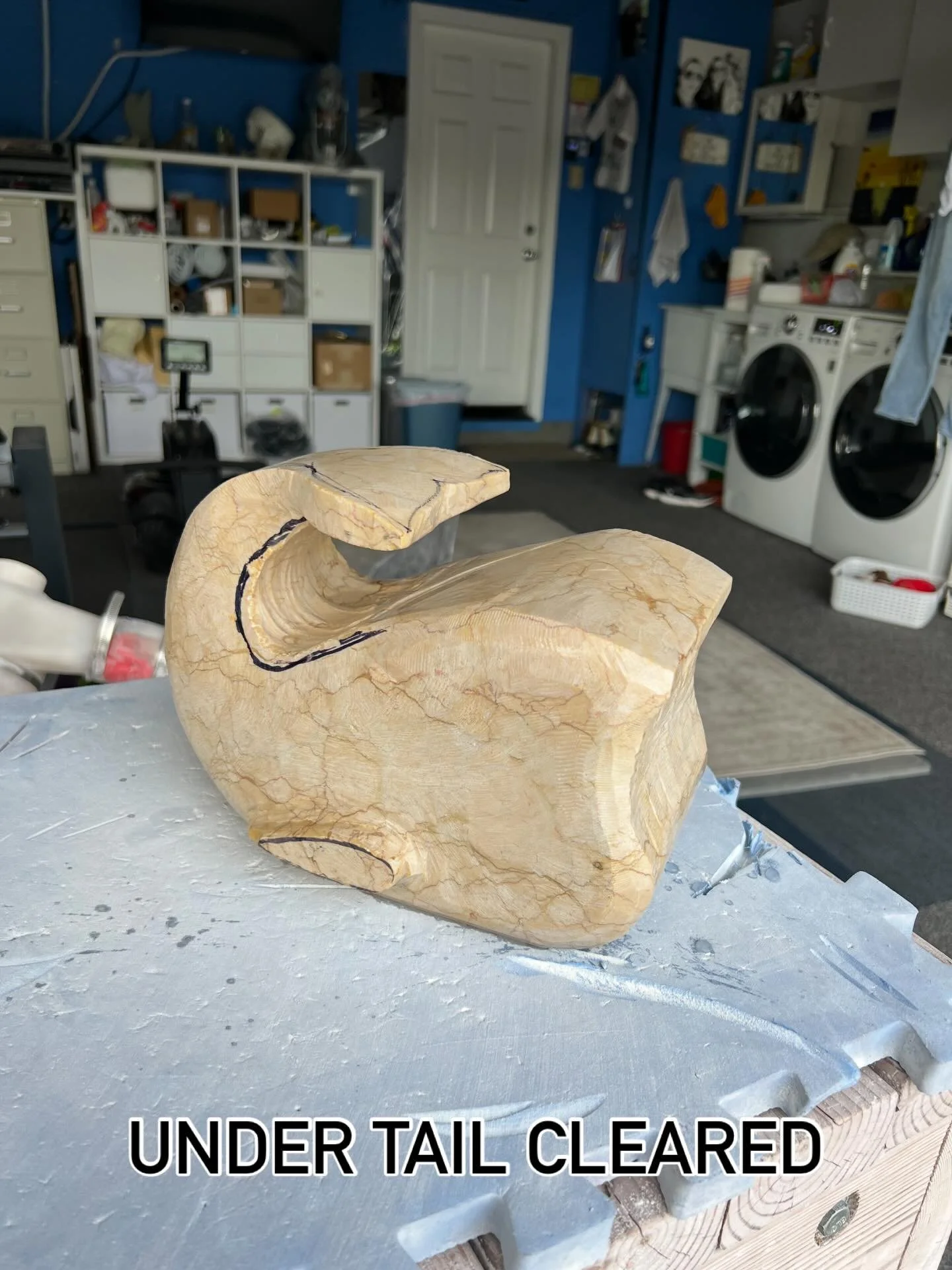 Things go faster once the stone is cleared from underneath the tail section