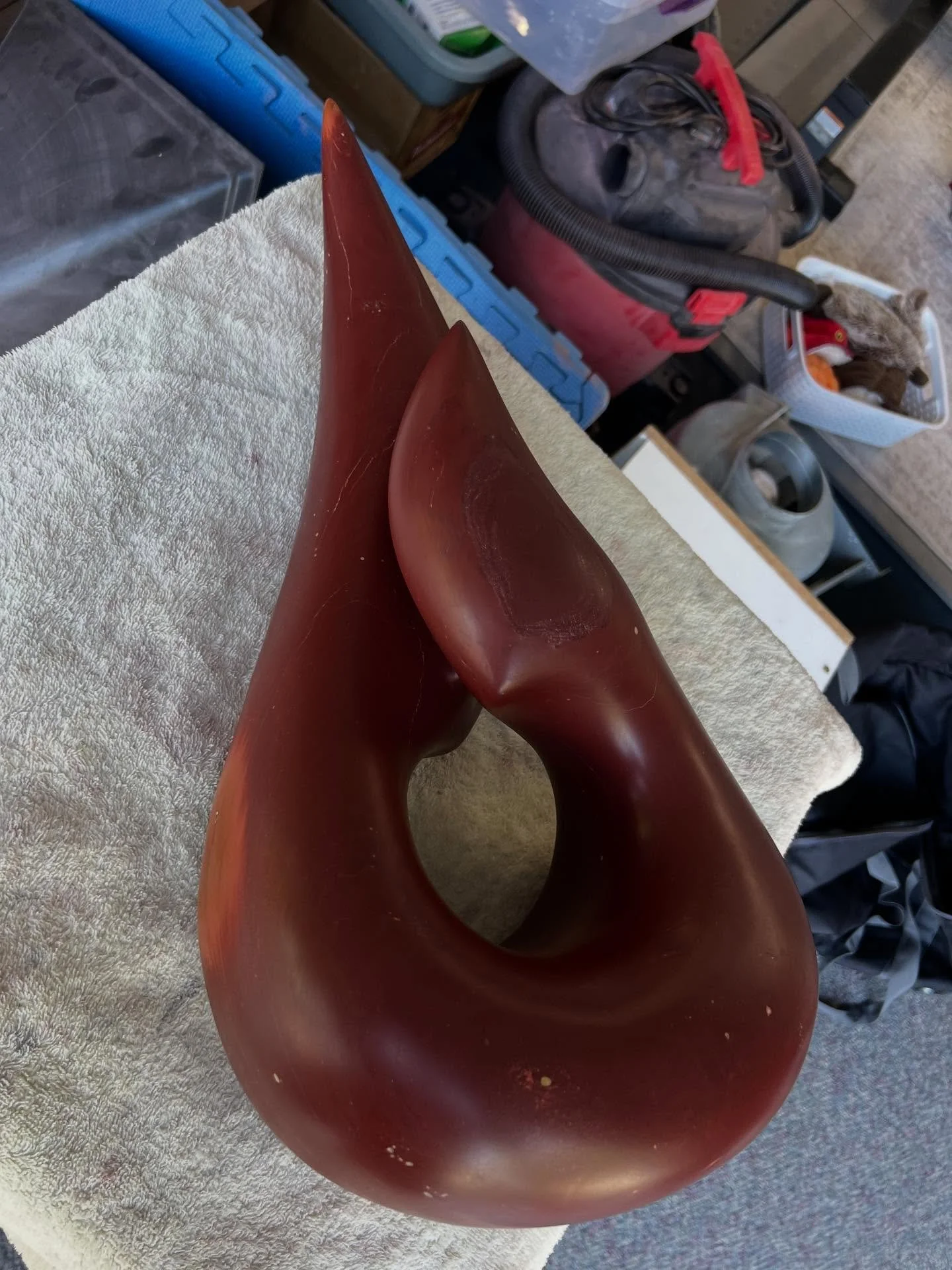 Sanding and polishing done. Pipestone is a deep rich red. Next mounting to the limestone base.