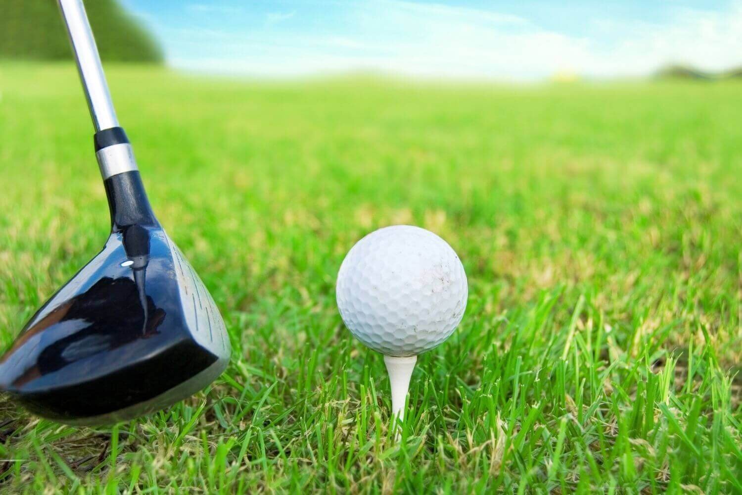 Golf tee with golf ball and driver club