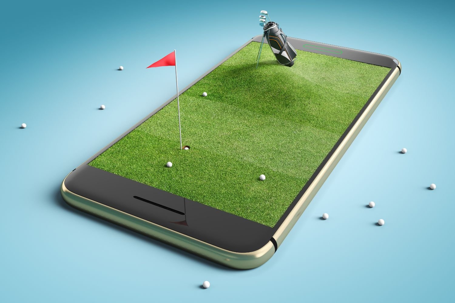 Smart phone with 3d golf flag and equipment