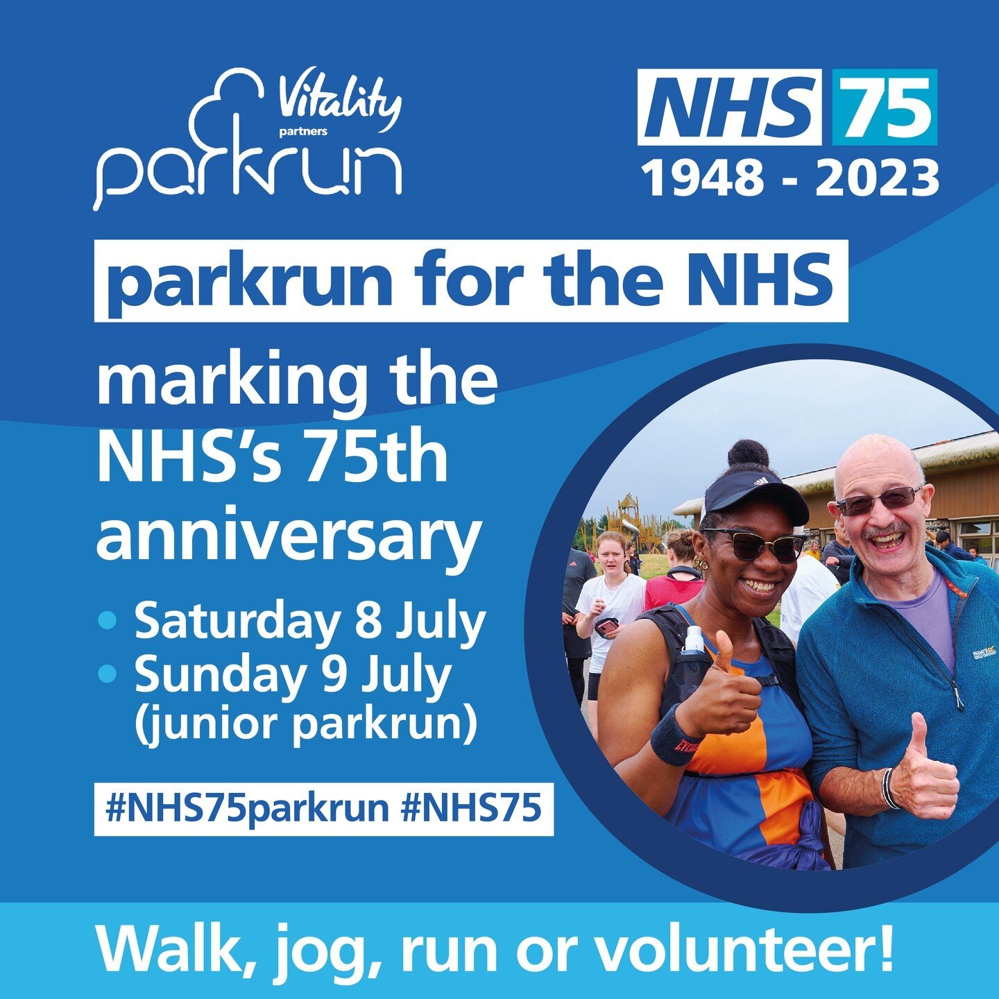 It's time to get a team together - let's #parkrunfortheNHS!🏃💙

Join in on Saturday 8th &amp; Sunday 9th July at your local parkrun to celebrate the NHS turning 75 years old!🎈

Choose a ward or department that matters the most to you at @hampshireh
